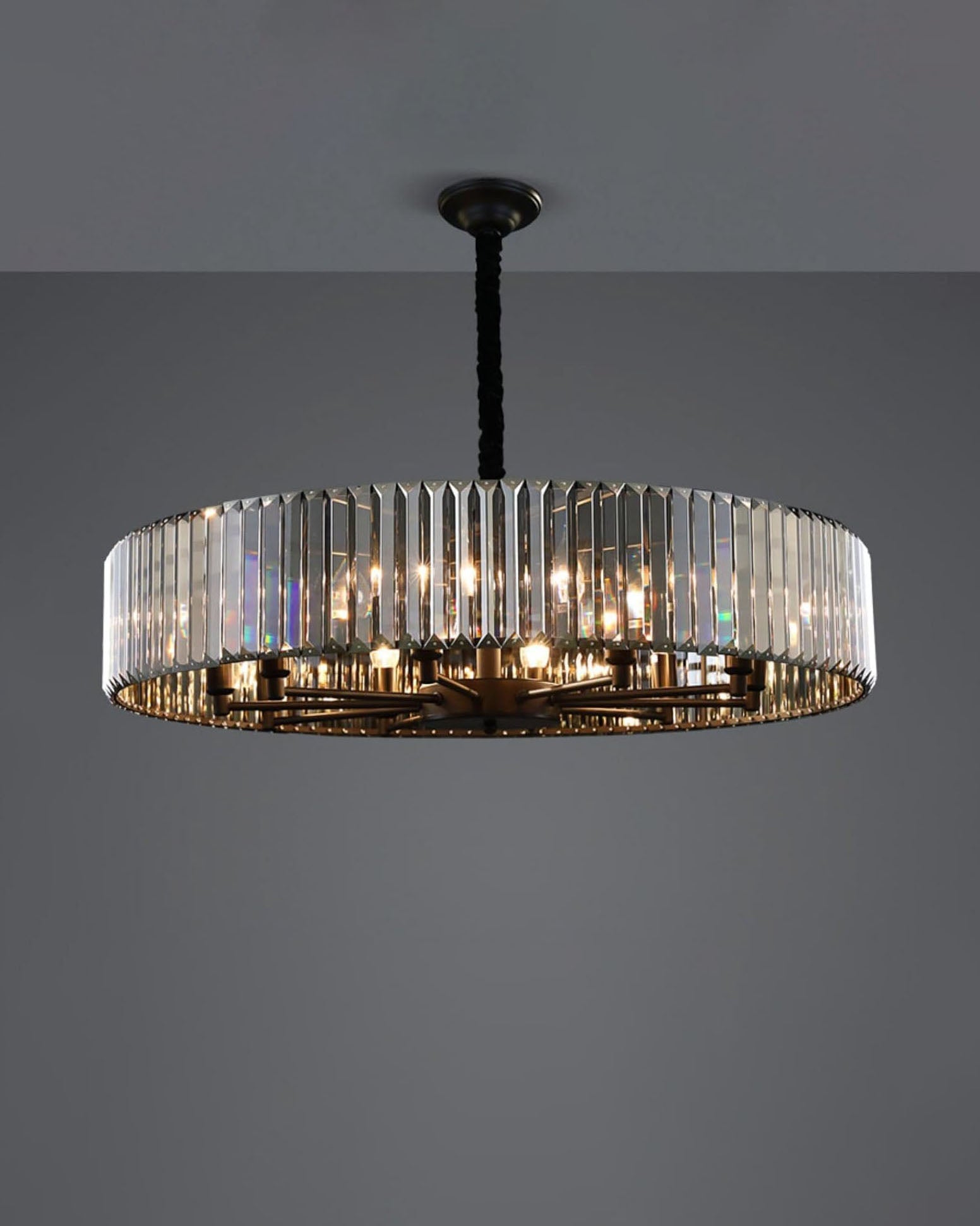 Modern Ribbed Crystal Drum Chandelier