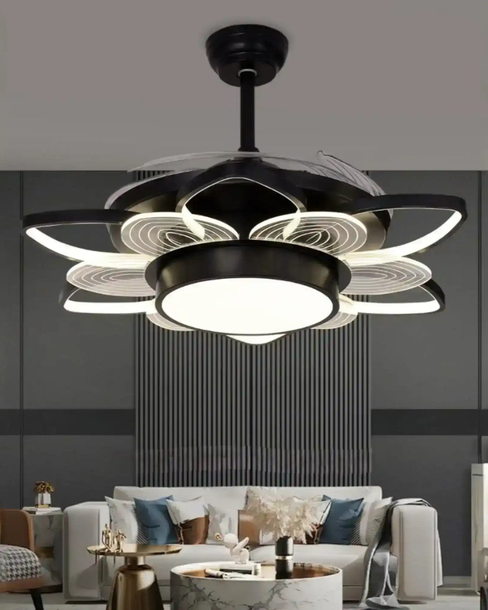 Blossom Glow Artistic Petal LED Fan Chandelier