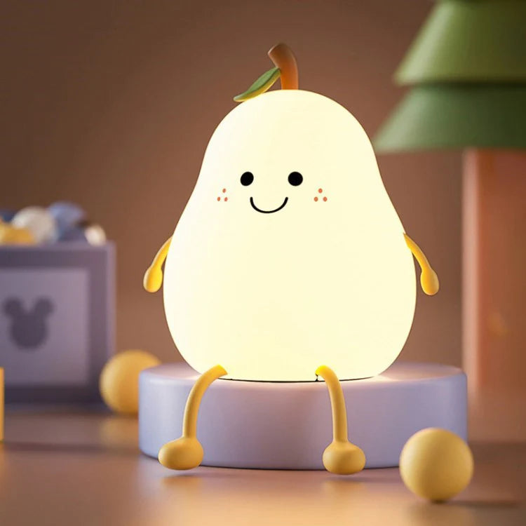 Charm: Portable Squishy Silicone Pear Night Lamp ‚Äö√Ñ√¨ Touch-Control LED with 7-Color Modes, USB-C Rechargeable for Kids' Bedroom & Nursery