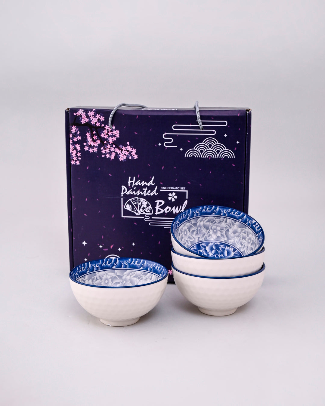 Indigo Bloom Ceramic Katori - Set Of 4