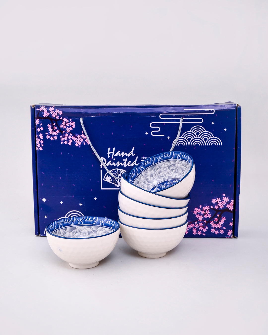 Indigo Bloom Ceramic Katori - Set Of 6