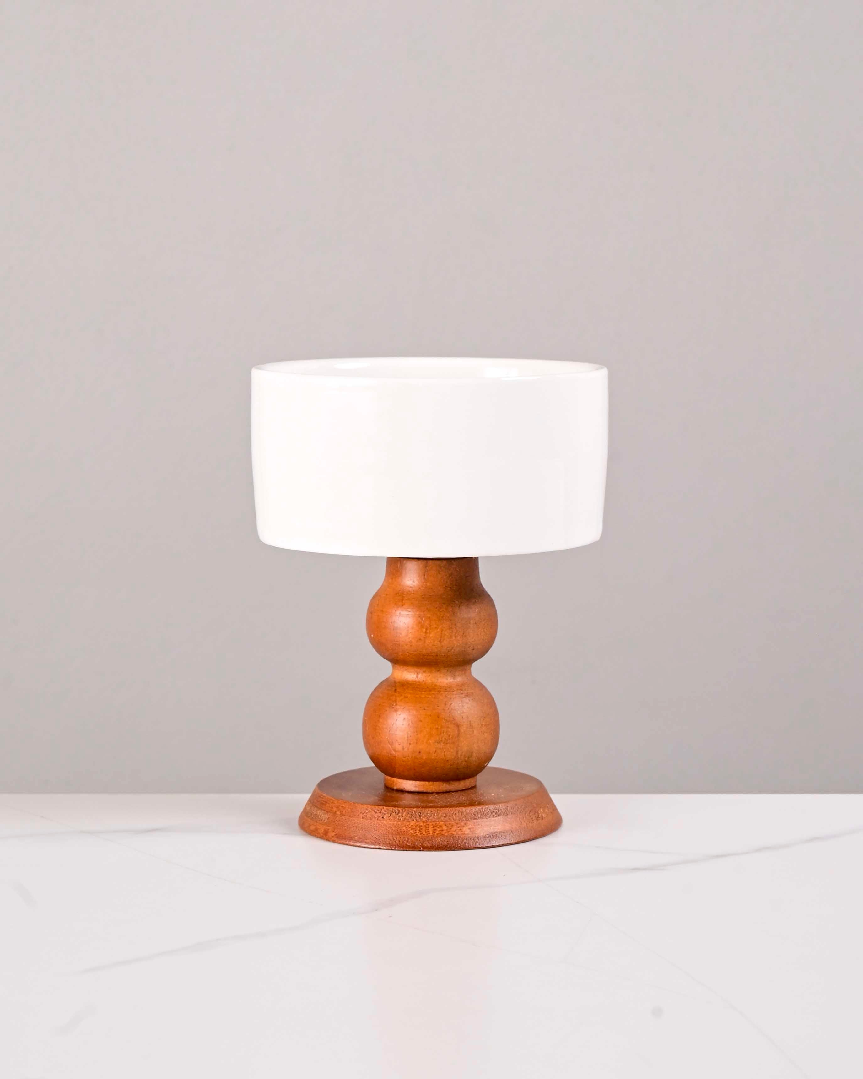 All White Ice Cream Bowl with Wooden Base - Small