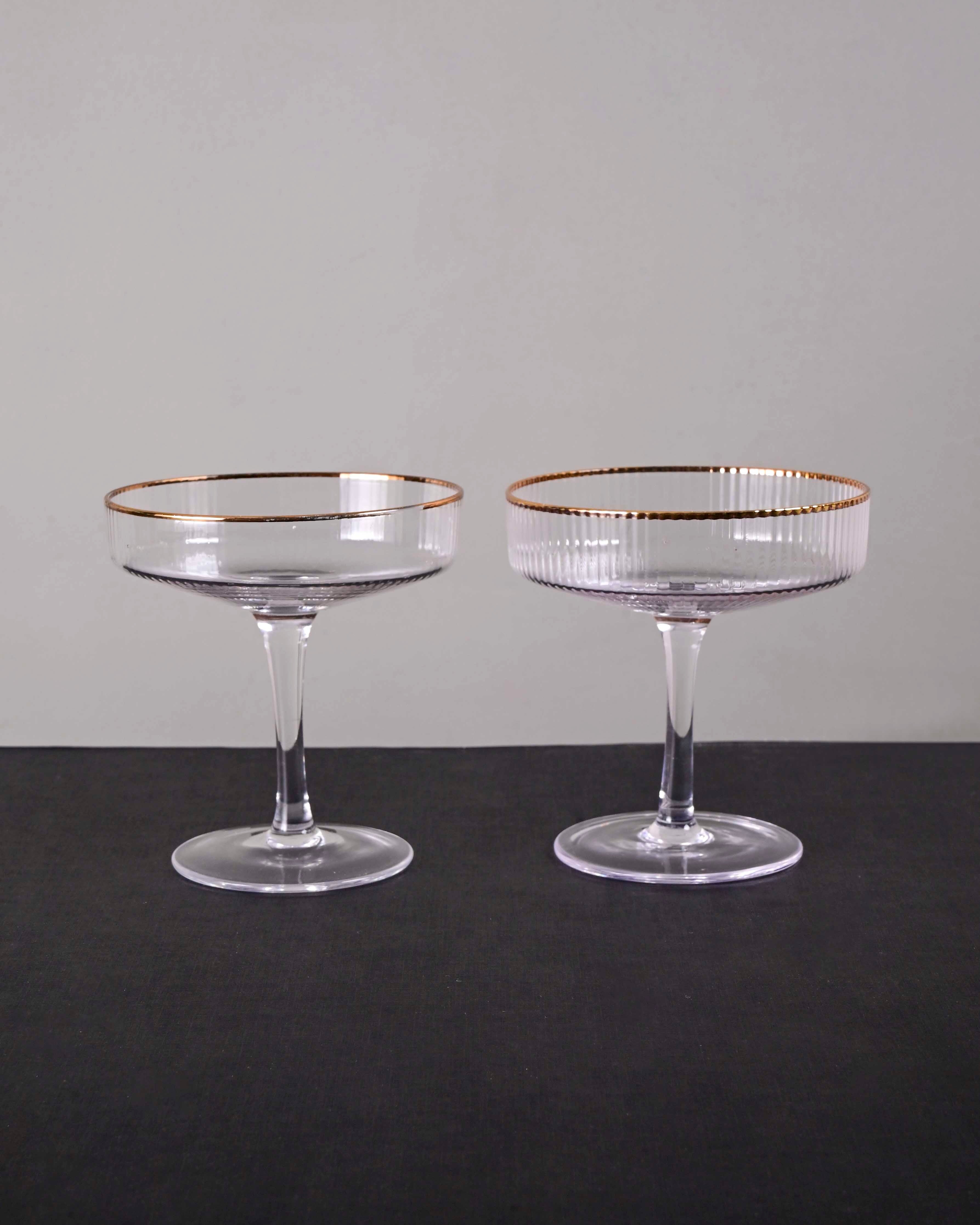 Golden Rim Ribbed Coupe Glass - Set of 2