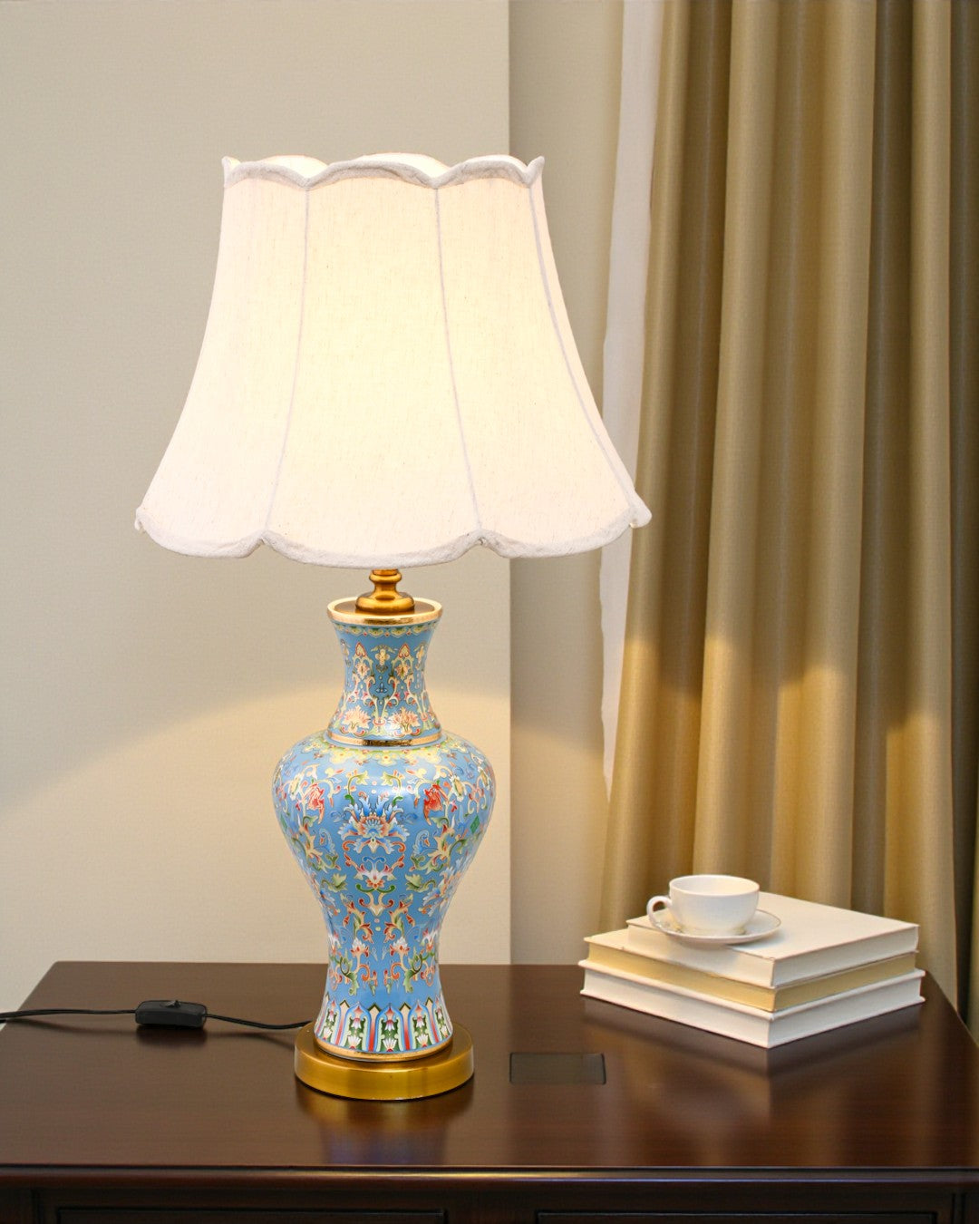 Majestic Enamel Cloisonne Flower Table Lamp