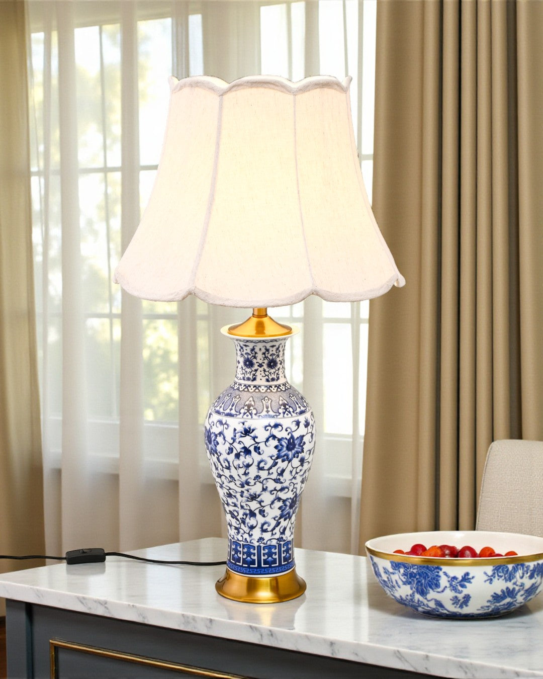 Ming Blossom Blue & White Bone China Table Lamp