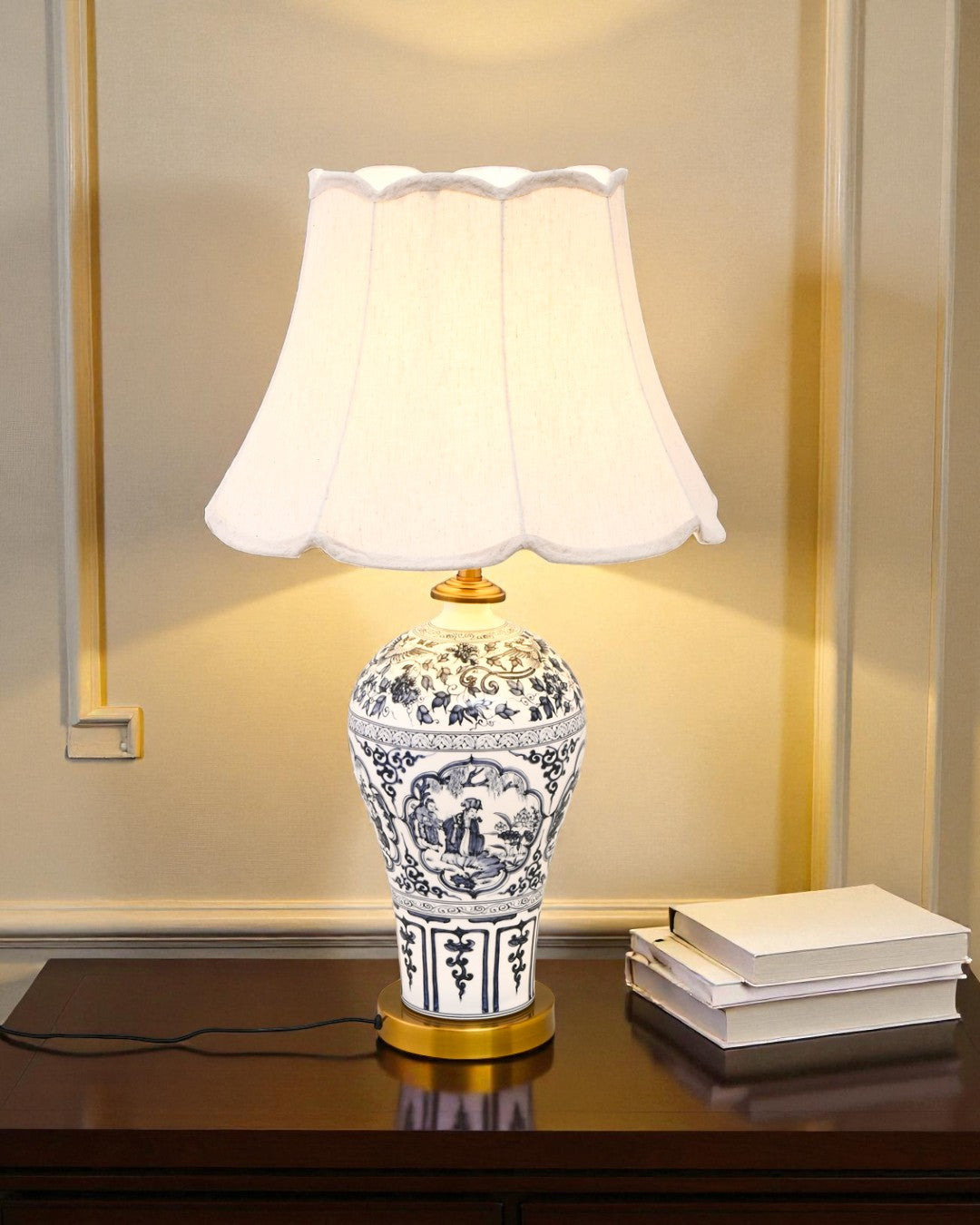 Courtly Scene Blue & White Porcelain Table Lamp
