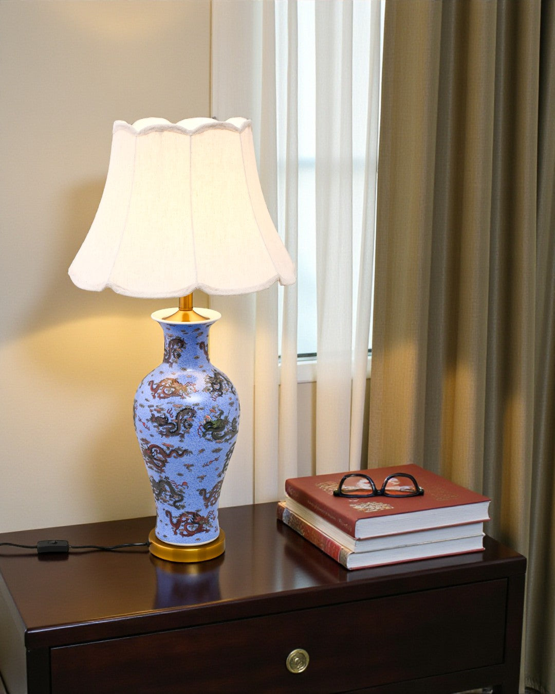 Dragon Motifs Symbolizing Bone China Table Lamp