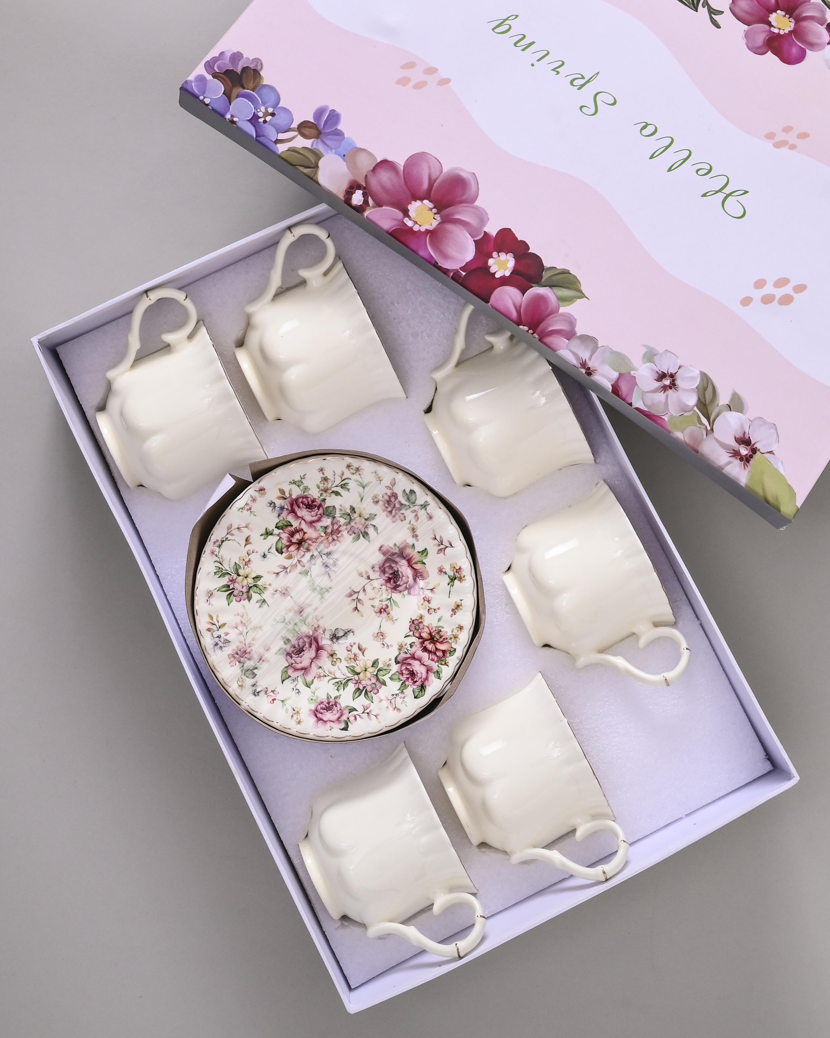 Royal Rose Garden Tea Cup With Saucer - Set Of 6
