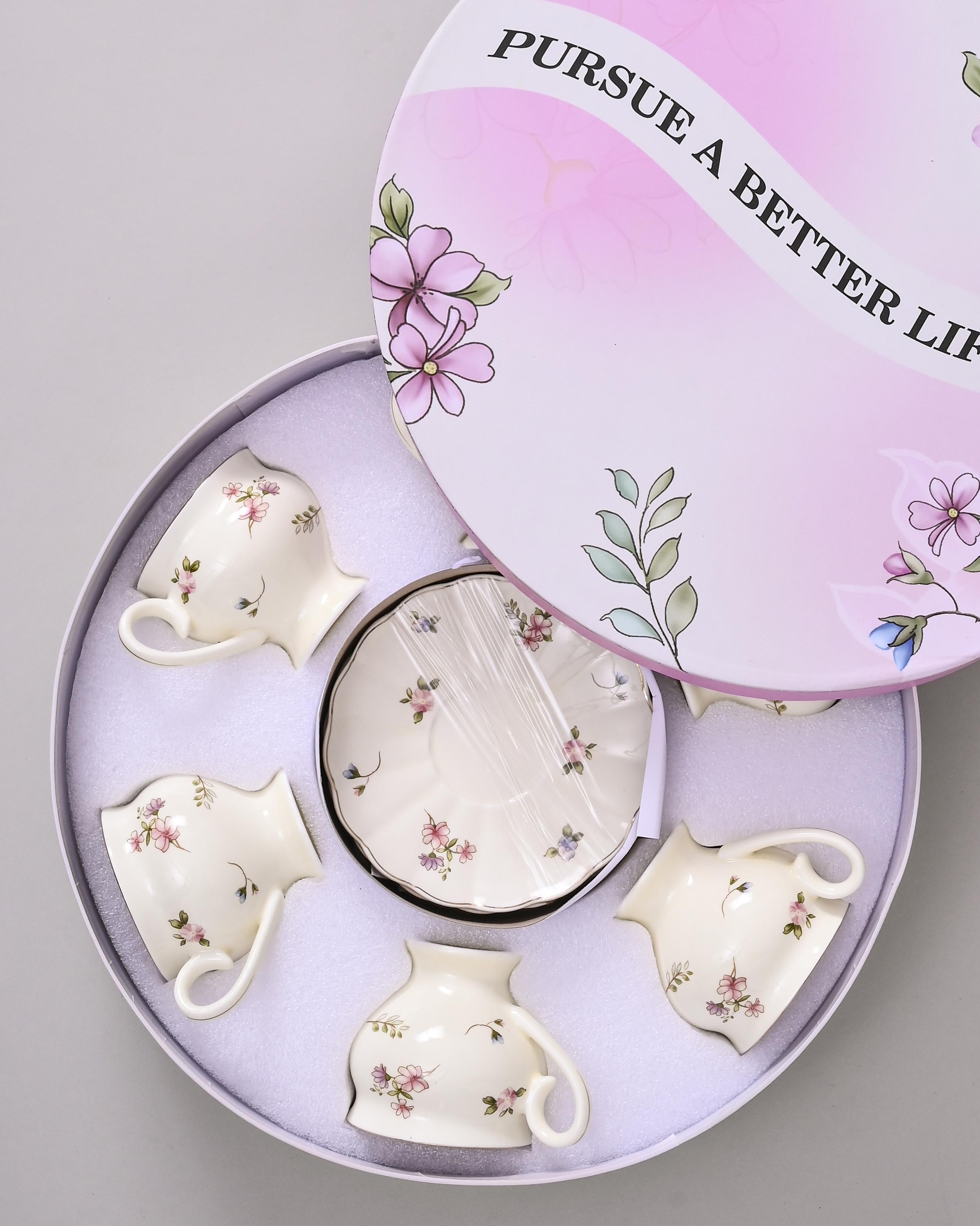 Whispering Meadow Tea Cup With Saucer - Set Of 6