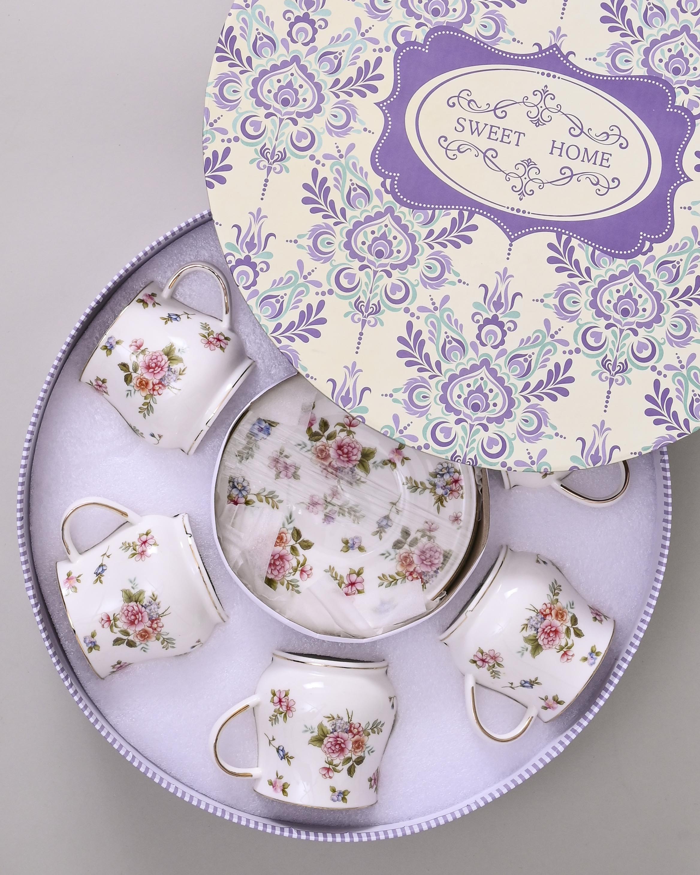 Wildflower Symphony Tea Cup With Saucer - Set Of 6