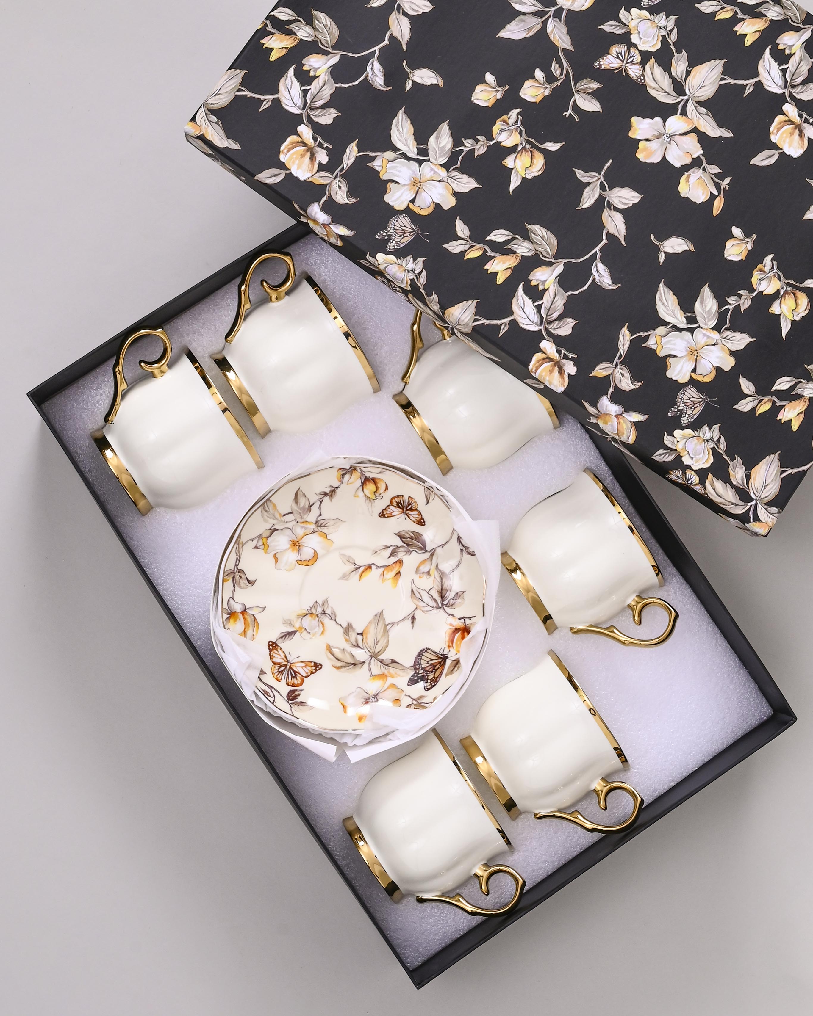 Golden Aura Tea Cup With Saucer - Set Of 6