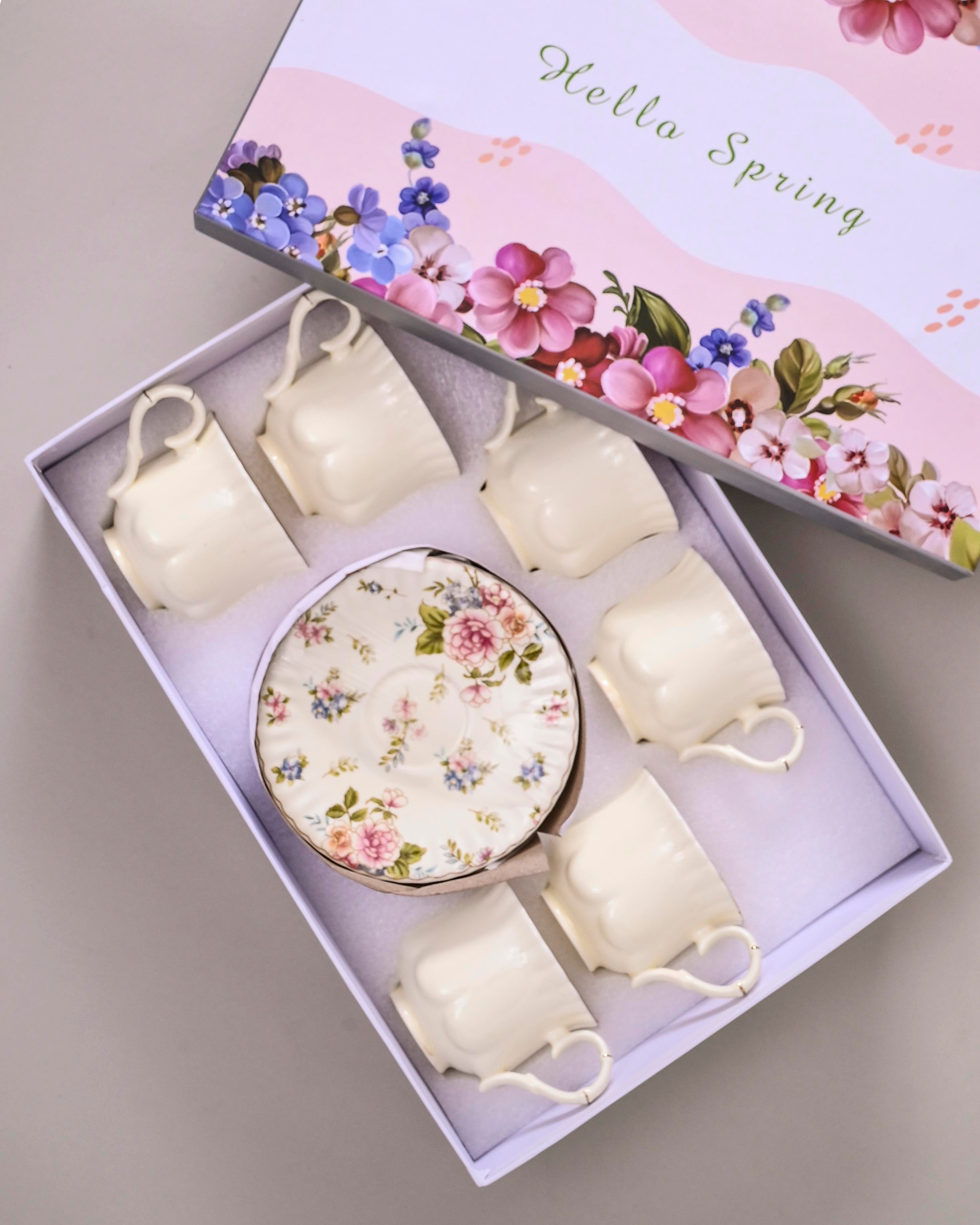 Pastel Blossom Tea Cup With Saucer - Set Of 6