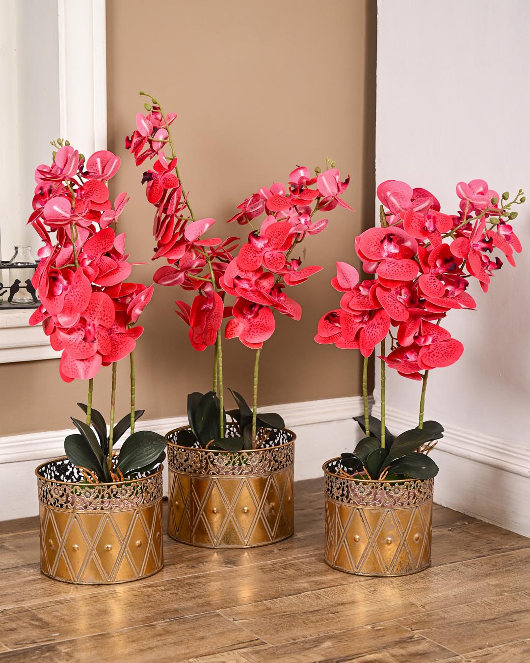 Gilded Diamond Motif Planter - Set Of 3