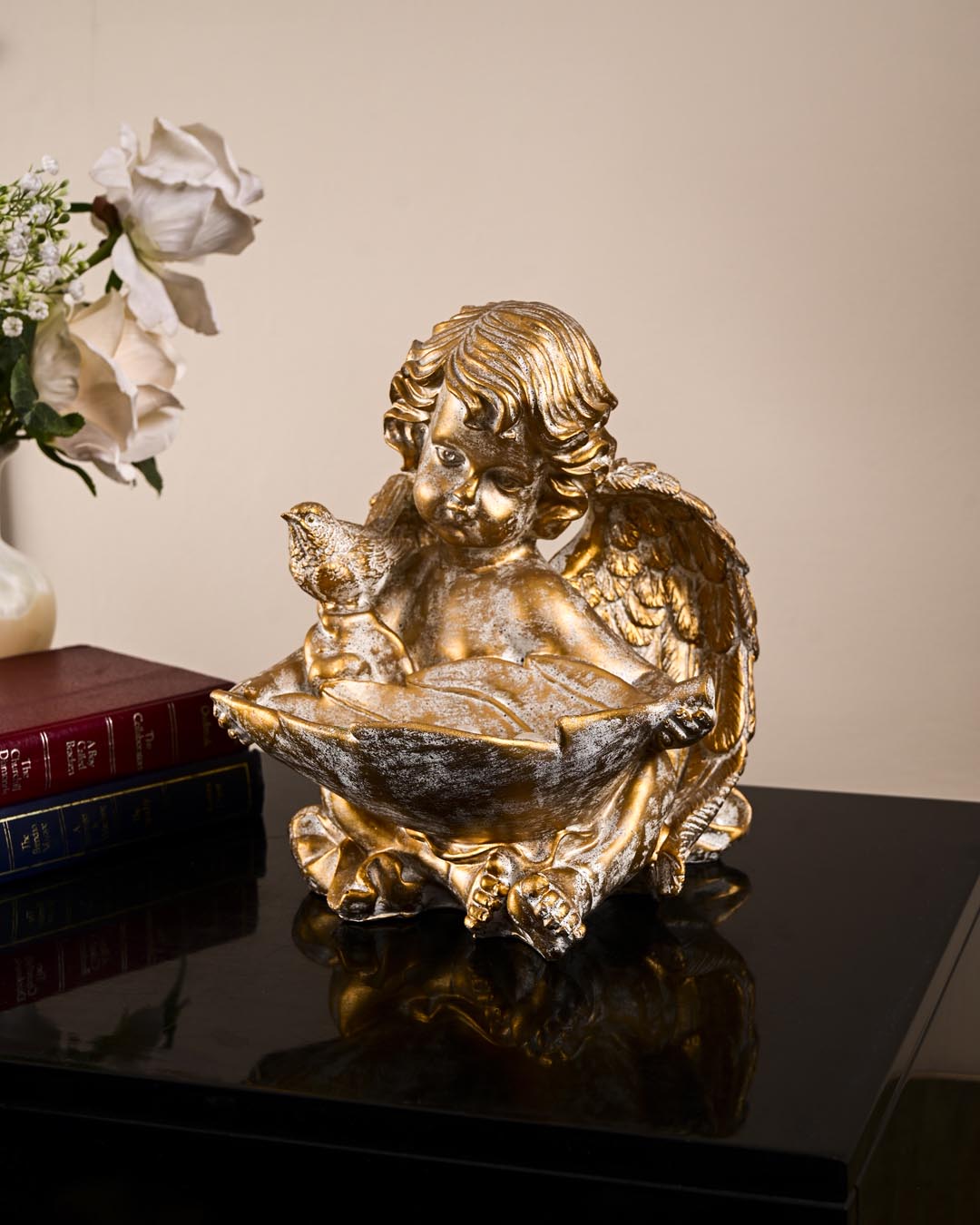 Blessing Bowl Angel Cherub Figurine - Gold Dust