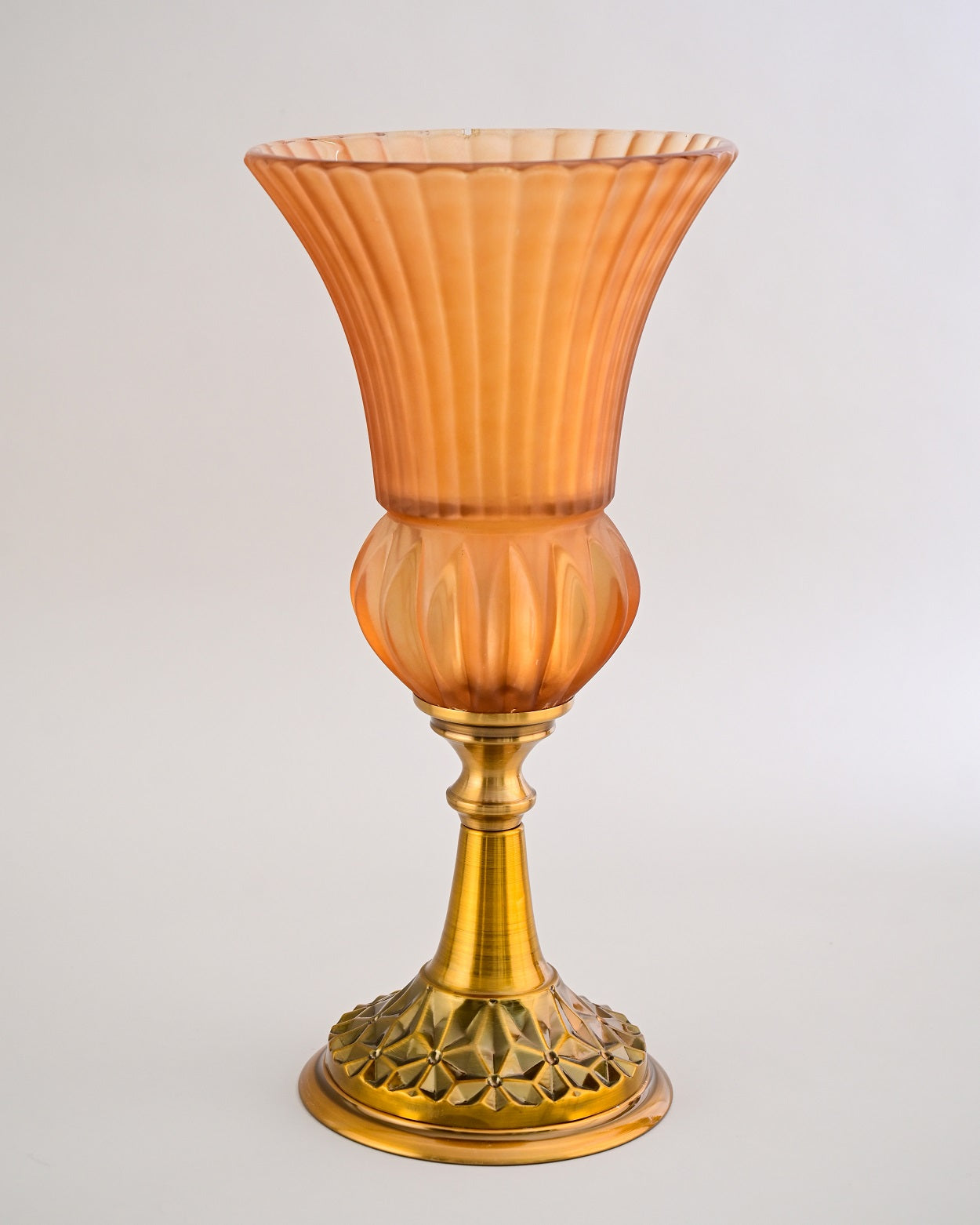 Ribbed Trumpet Glass Vase - Amber
