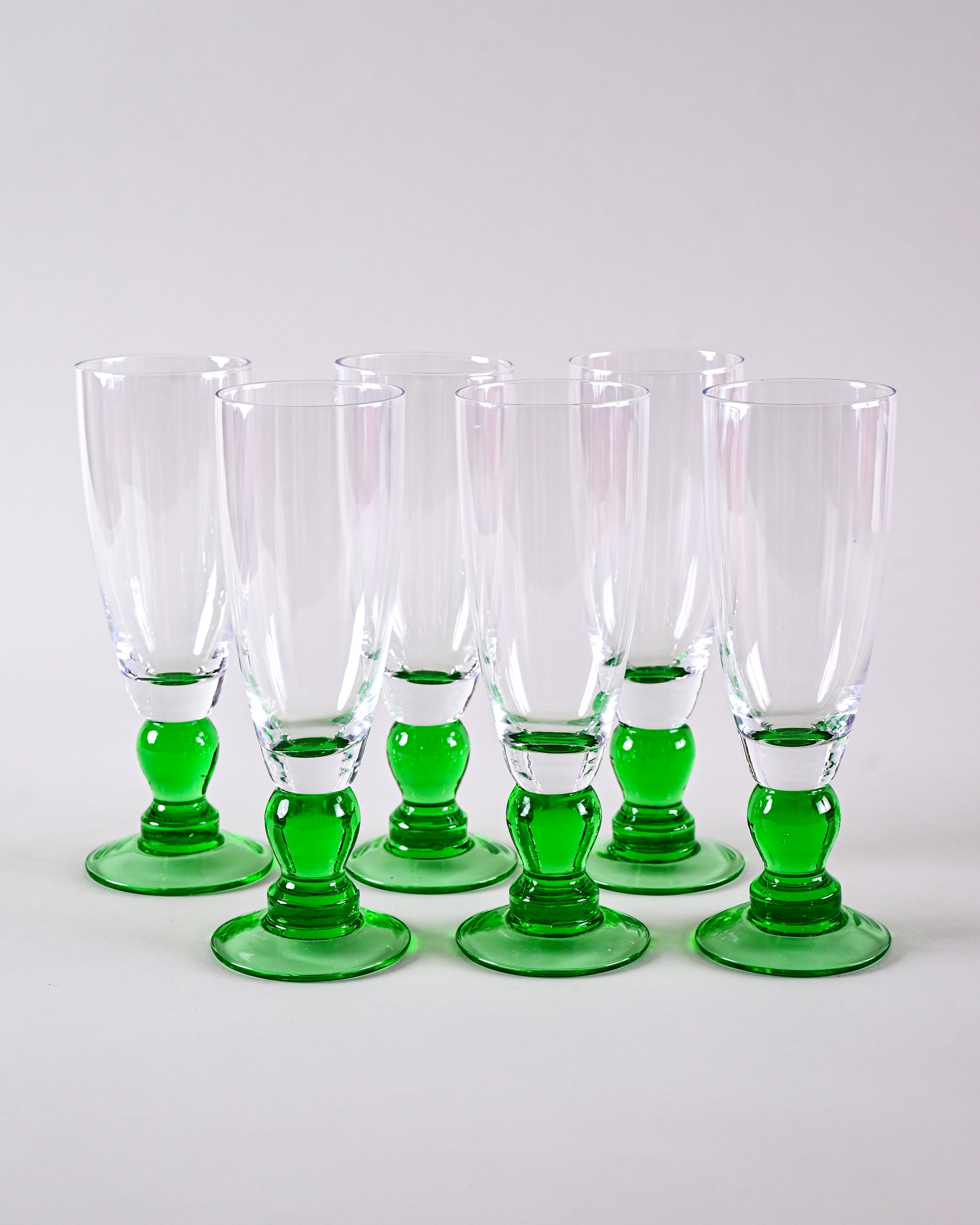 Swirl Green Champagne Flute - Set of 6