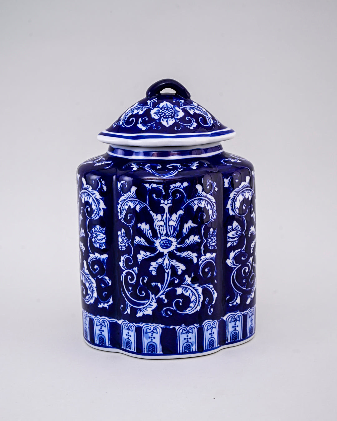Blue & White Handcrafted Ceramic Jar With Lid - Small
