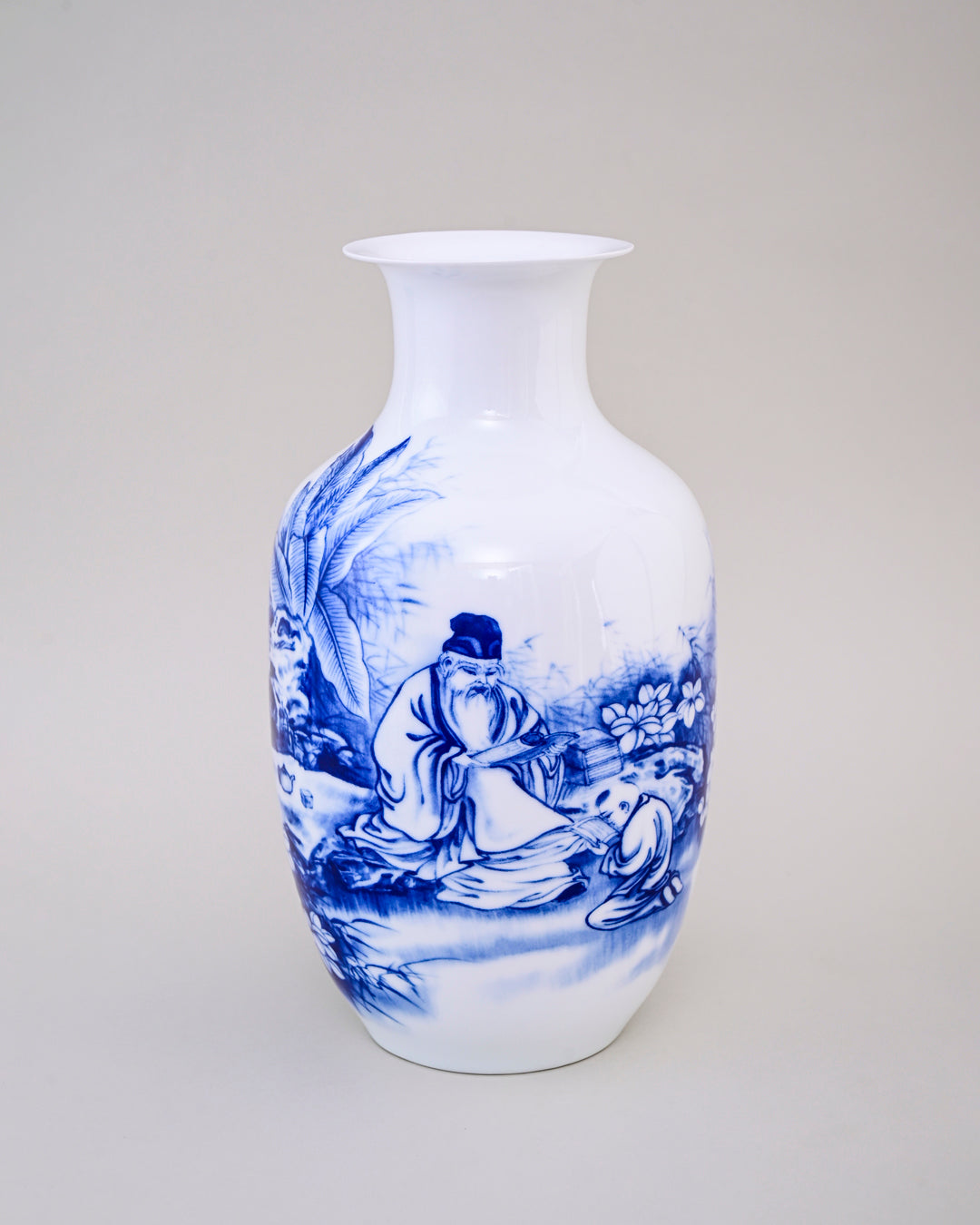 Elderly Wise Man Blue & White Bone China Vase