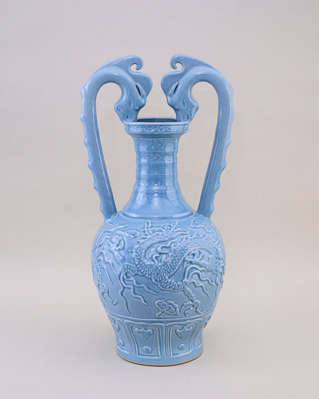 Celestial Blue Celadon Dragon Handle Vase