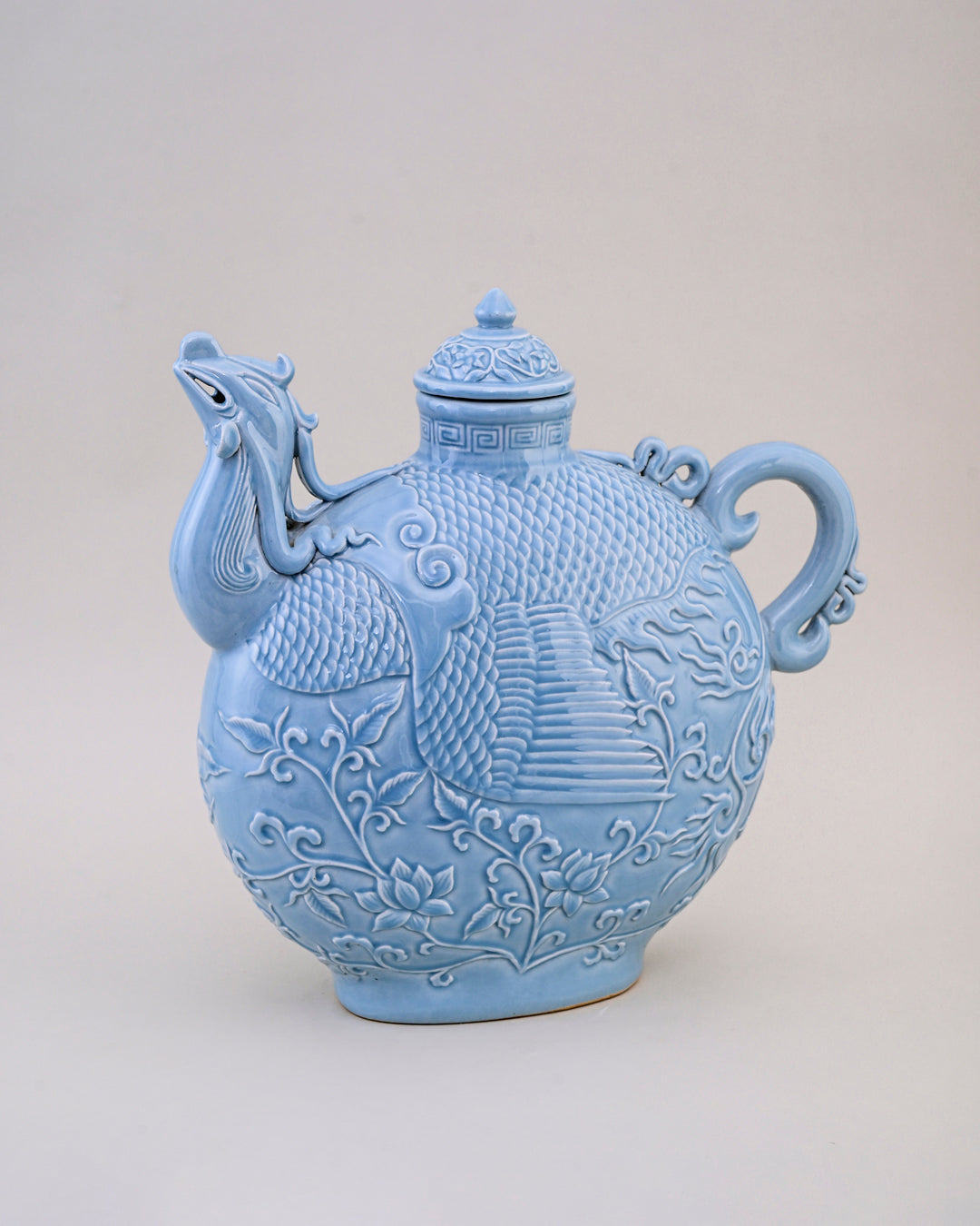Celestial Blue Celadon Phoenix Lidded Moon Vase