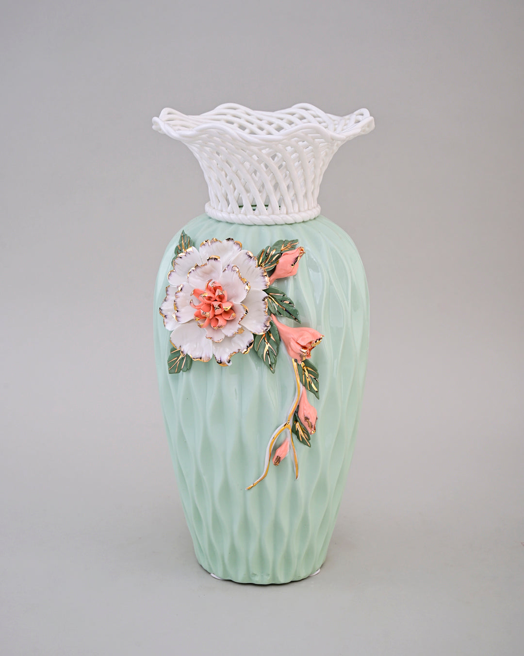 Lattice Rim Porcelain Vase - Green