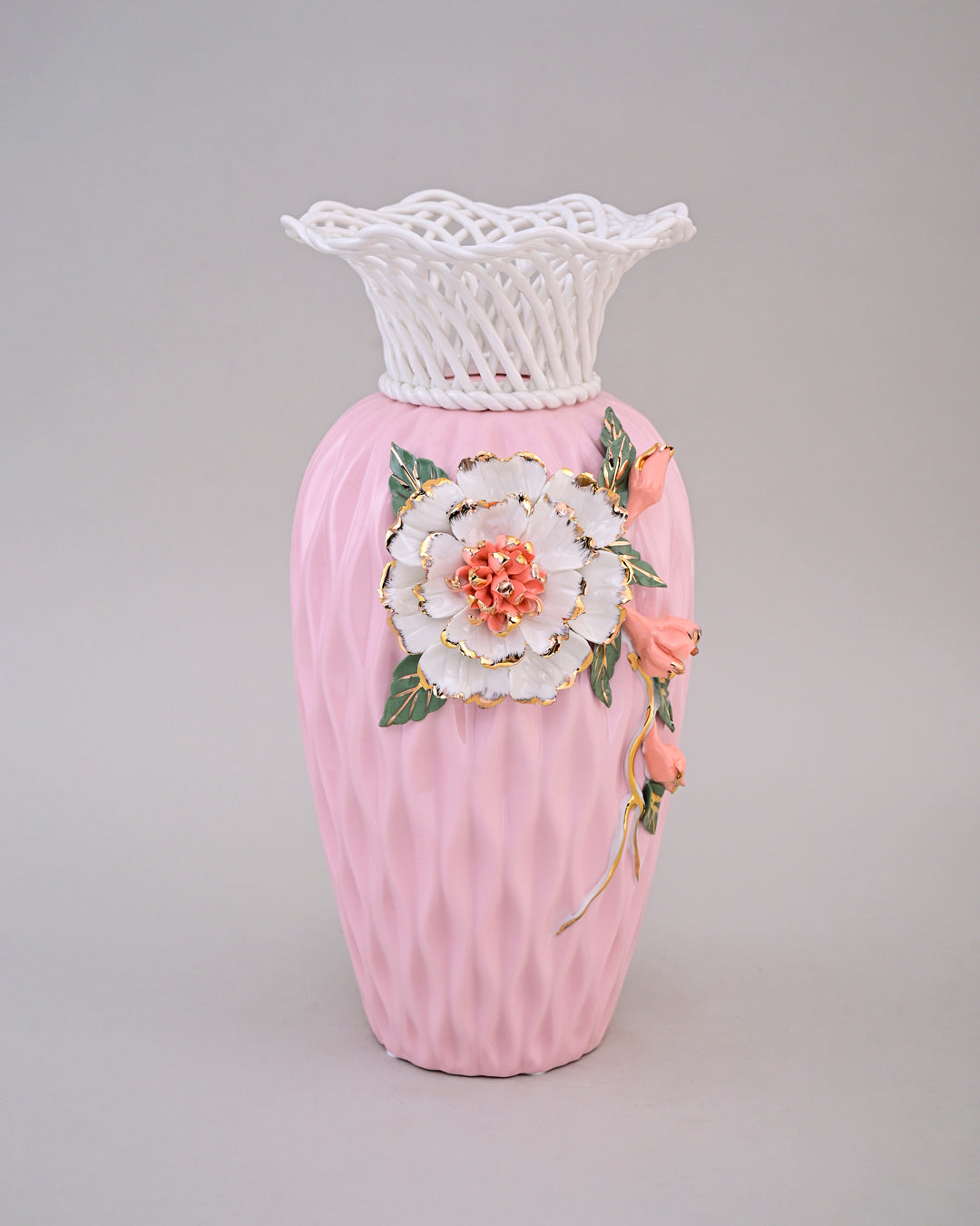 Lattice Rim Porcelain Vase - Pink