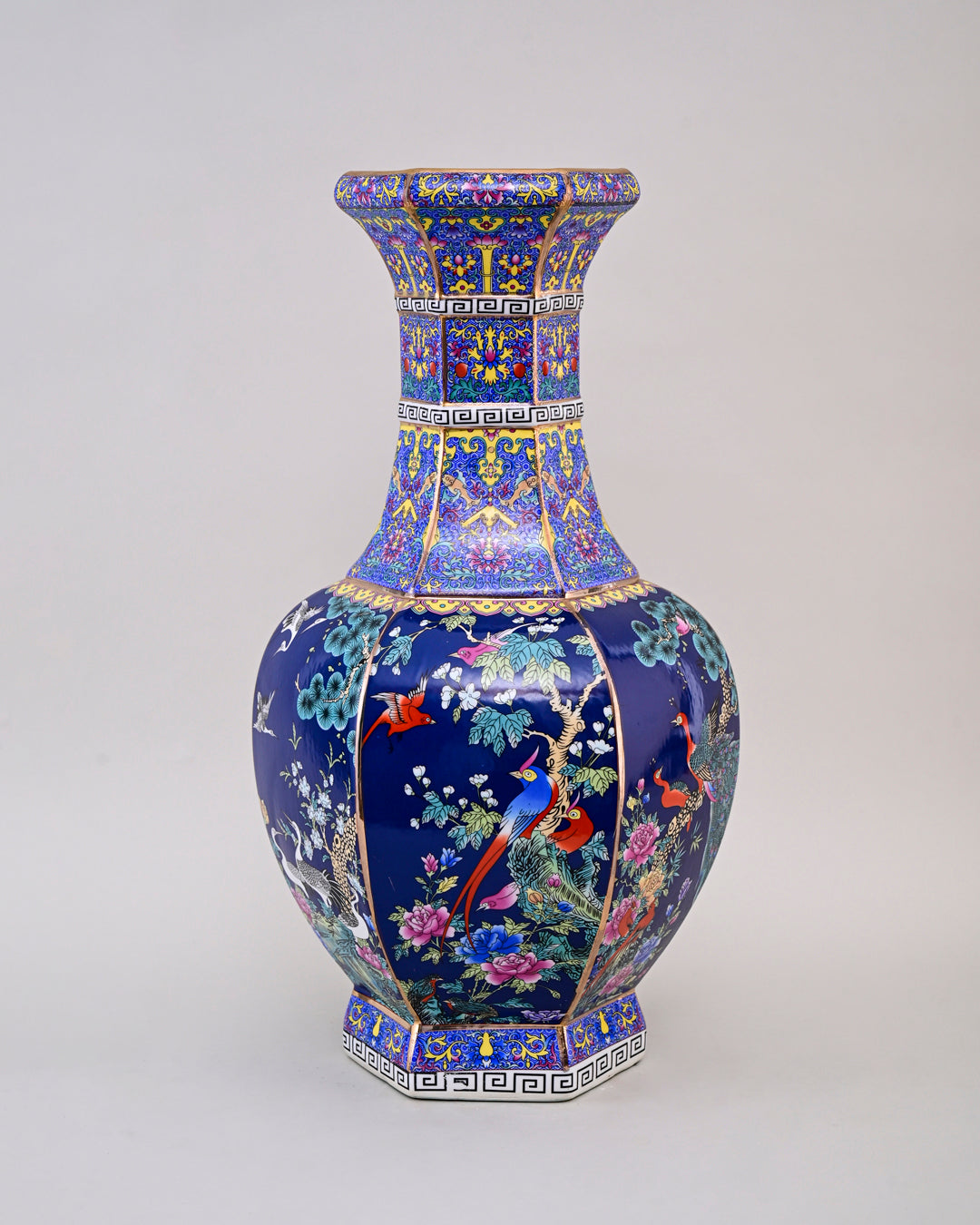 Midnight Bird Motifs Cloisonn‚àö¬© Vase - Blue
