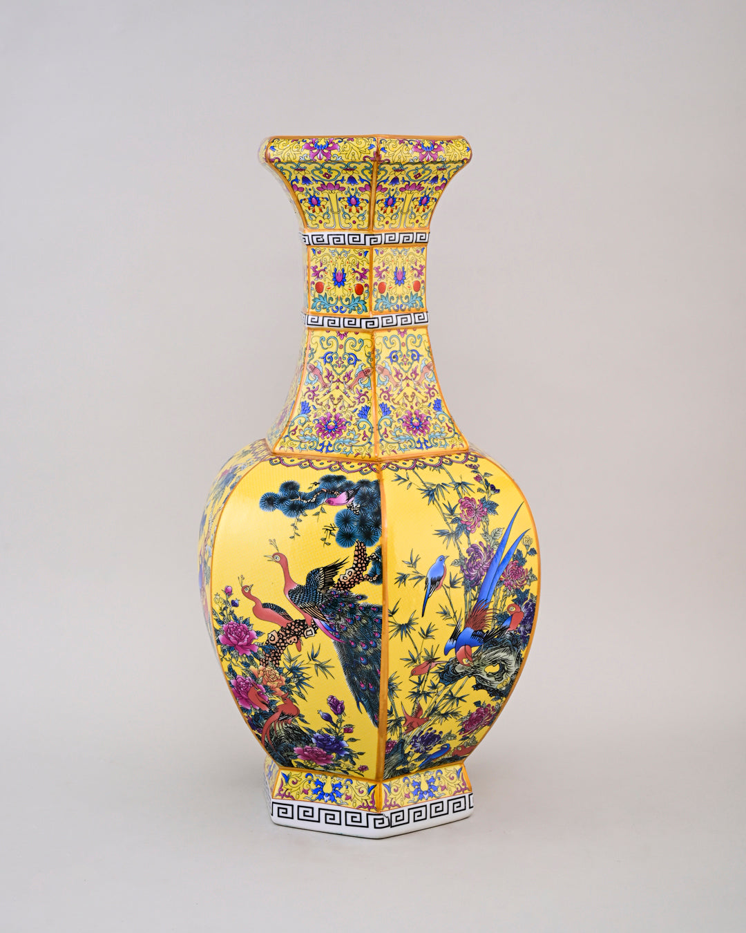 Midnight Bird Motifs Cloisonn‚àö¬© Vase - Yellow