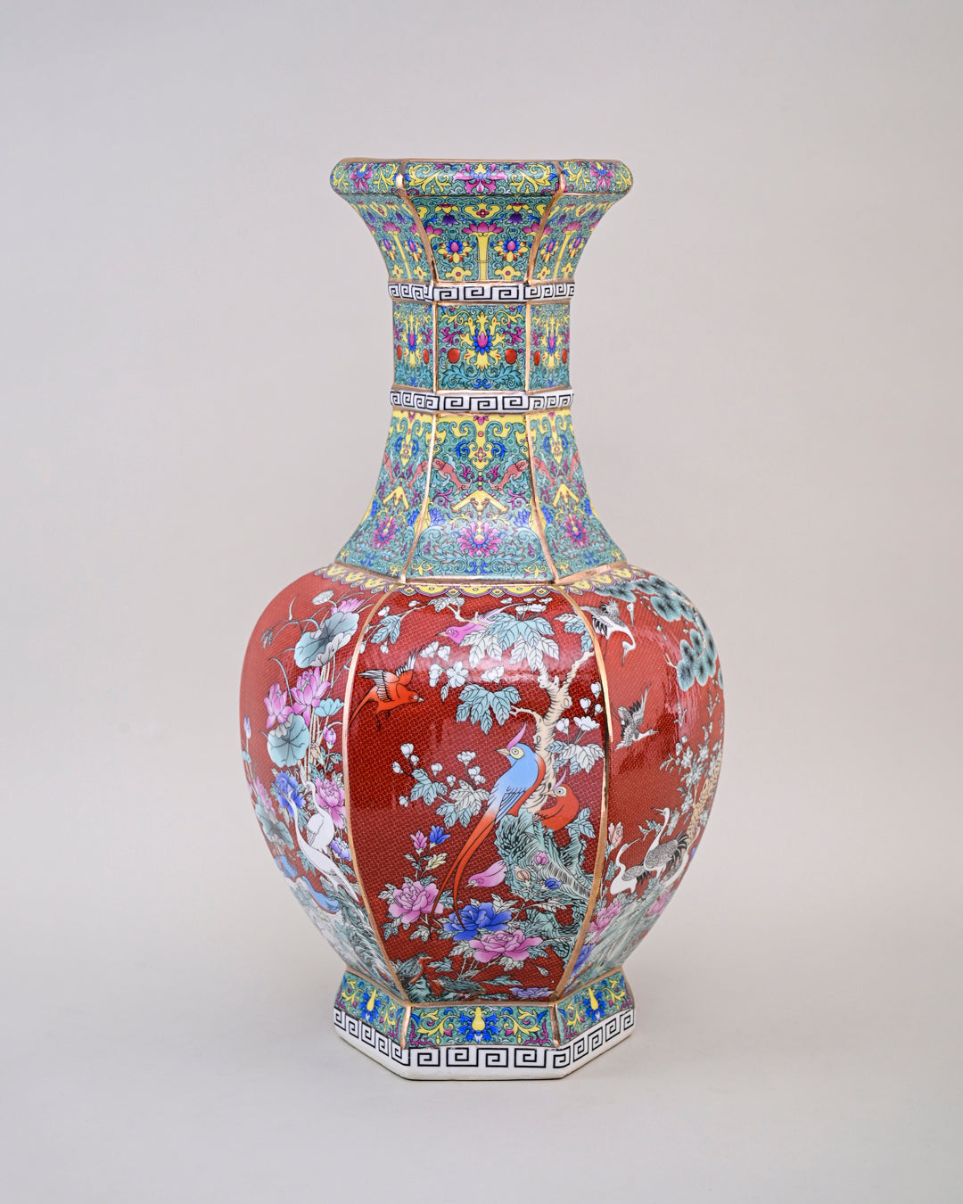 Midnight Bird Motifs Cloisonn‚àö¬© Vase - Red