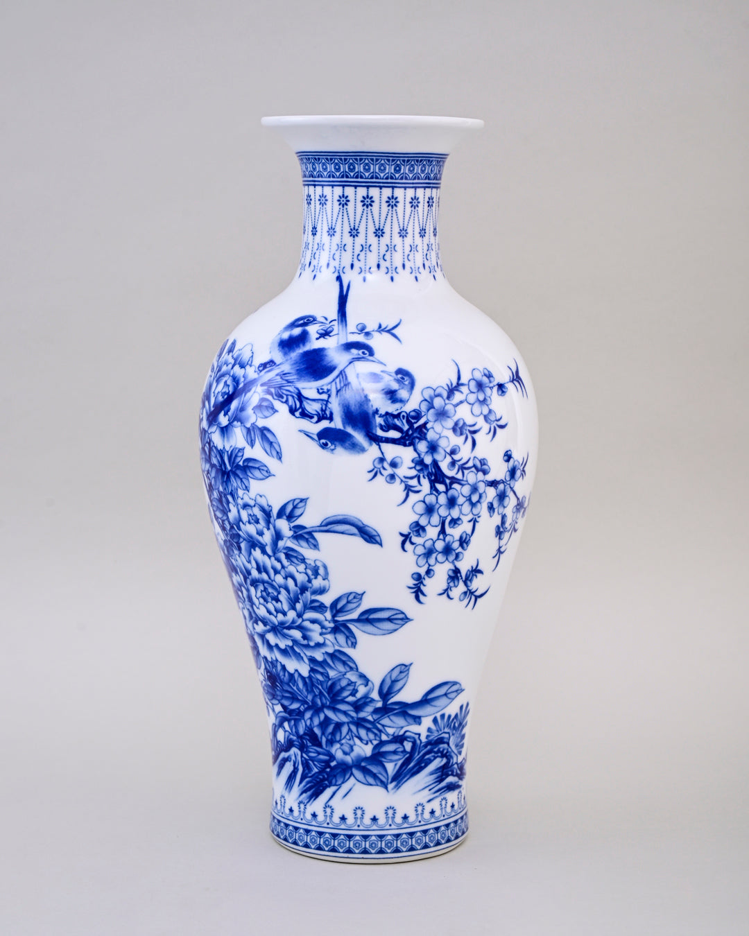 Royal Blue & White Floral Bone China Vase