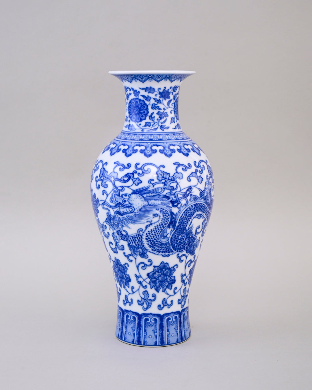 Ming Dragon Blue & White Bone China Vase