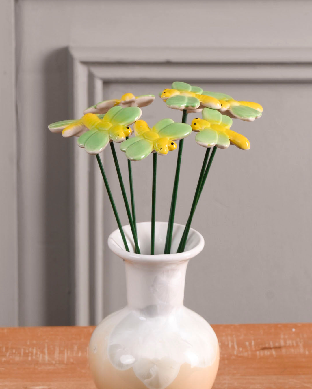 Spring Flutter Ceramic Dragonflies Stems - Set Of 8