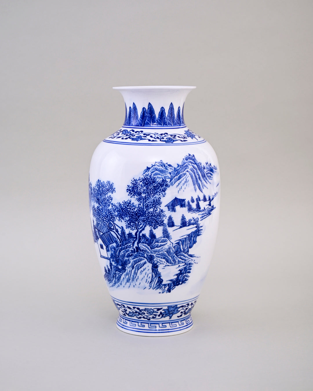 Blue & White Mountain Landscape Flower Vase