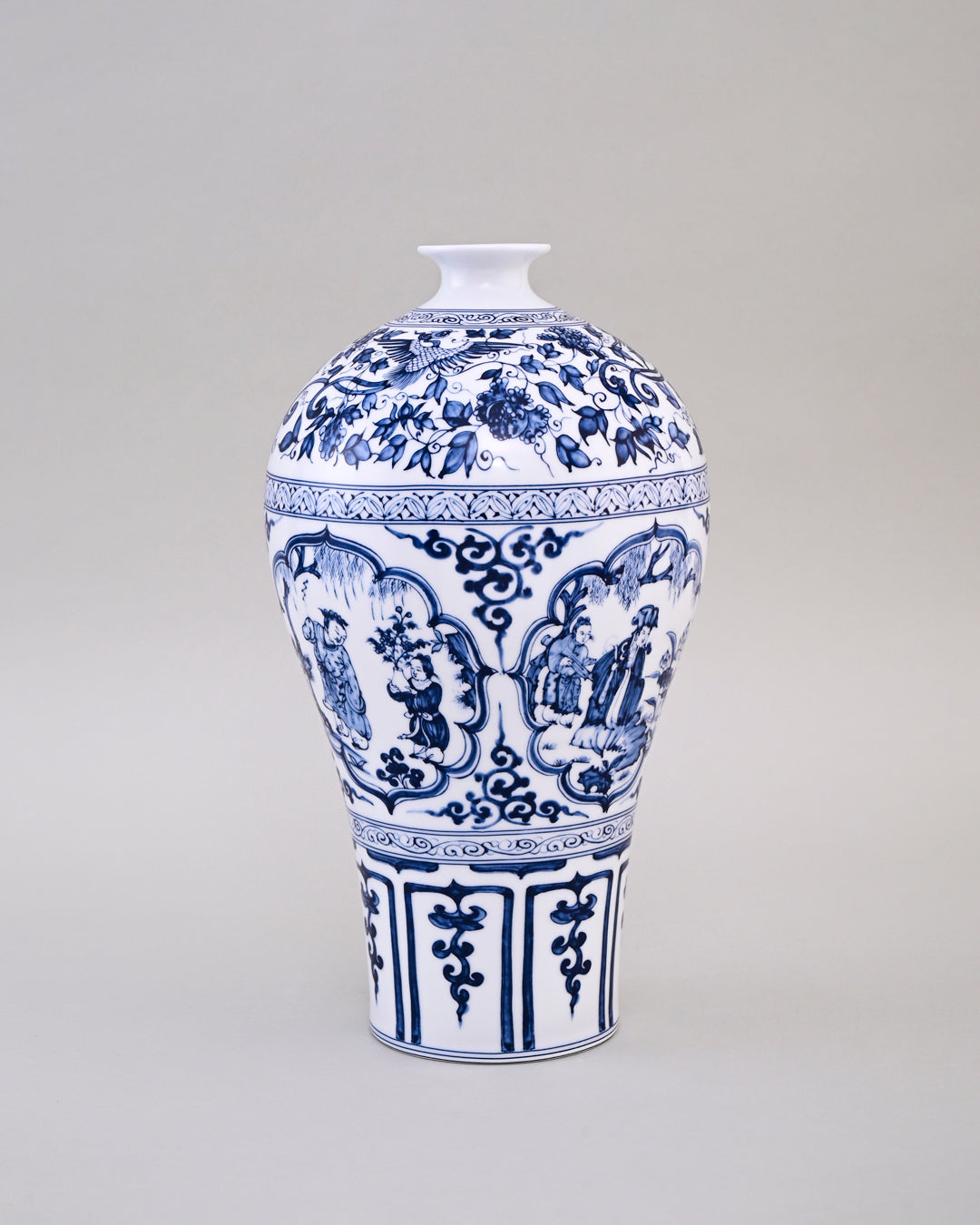 Courtly Scene Blue & White Porcelain Vase