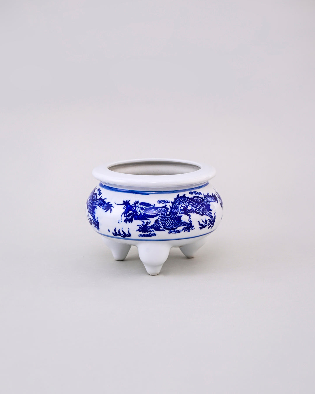 Blue & White Dragon Motif Tripod Planter - 5.5"