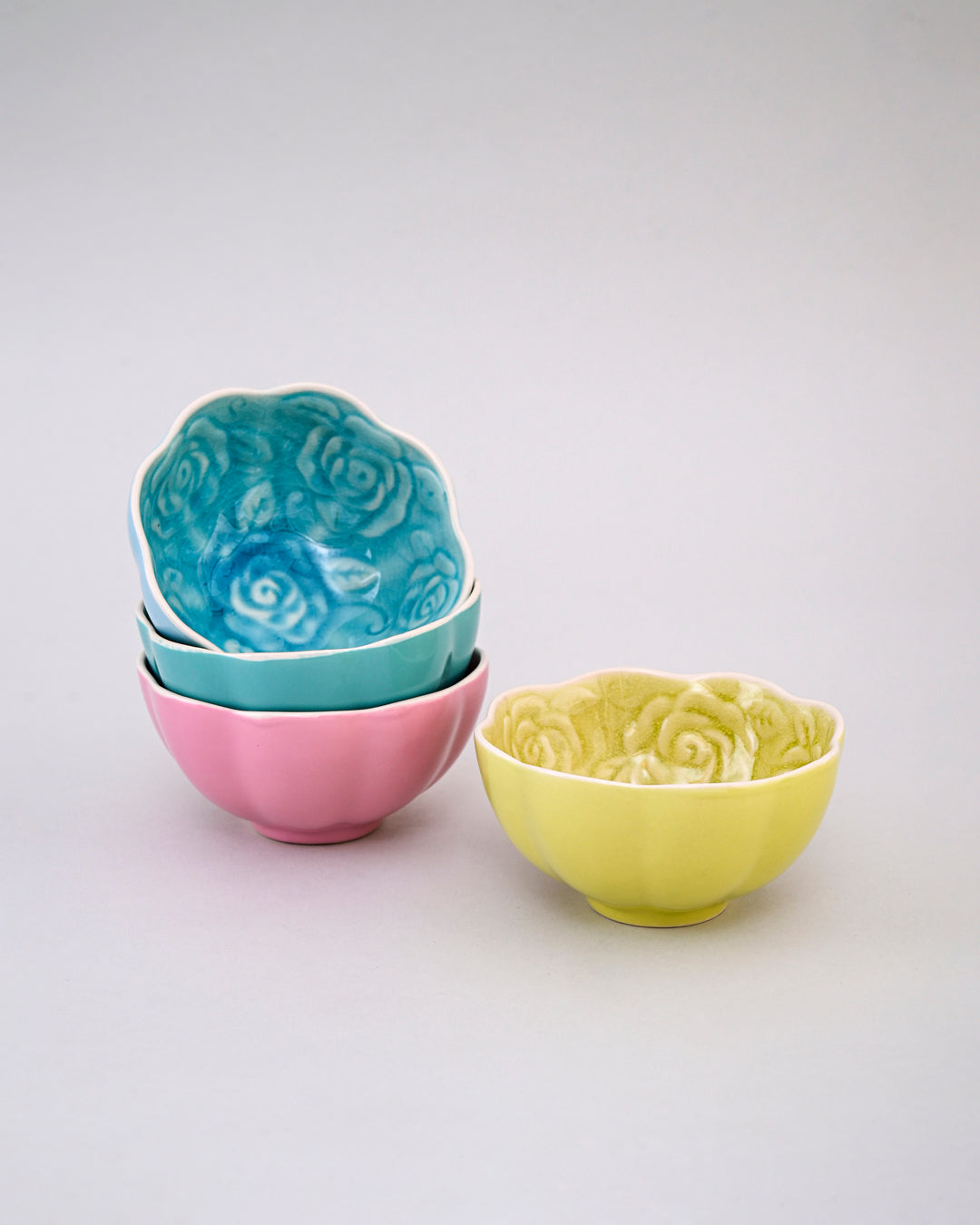 Ros‚àö¬© Bloom Embossed Ceramic Bowl - Set Of 4