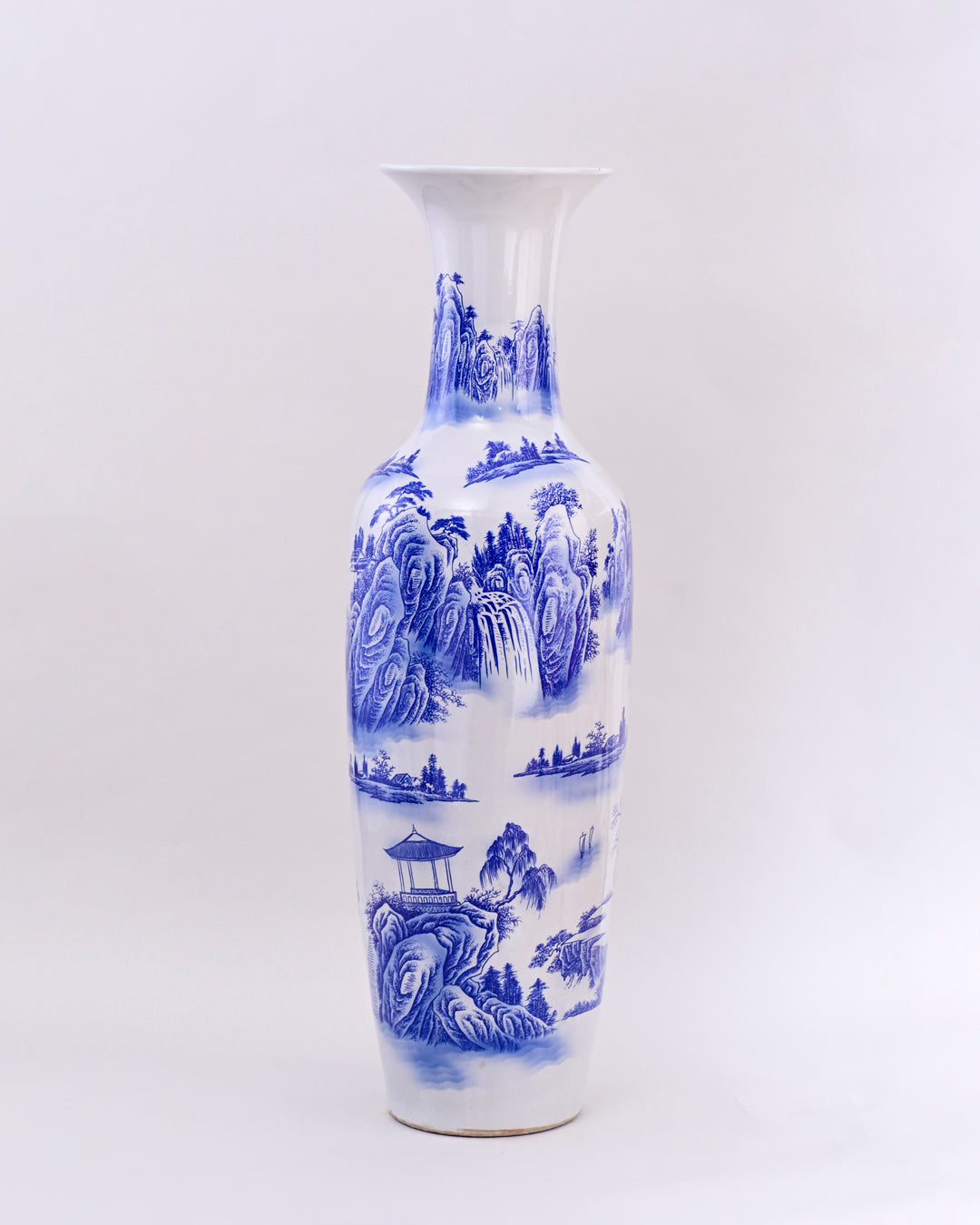 Serene Pavilion Blue & White Tall Floor Vase - 125 cm
