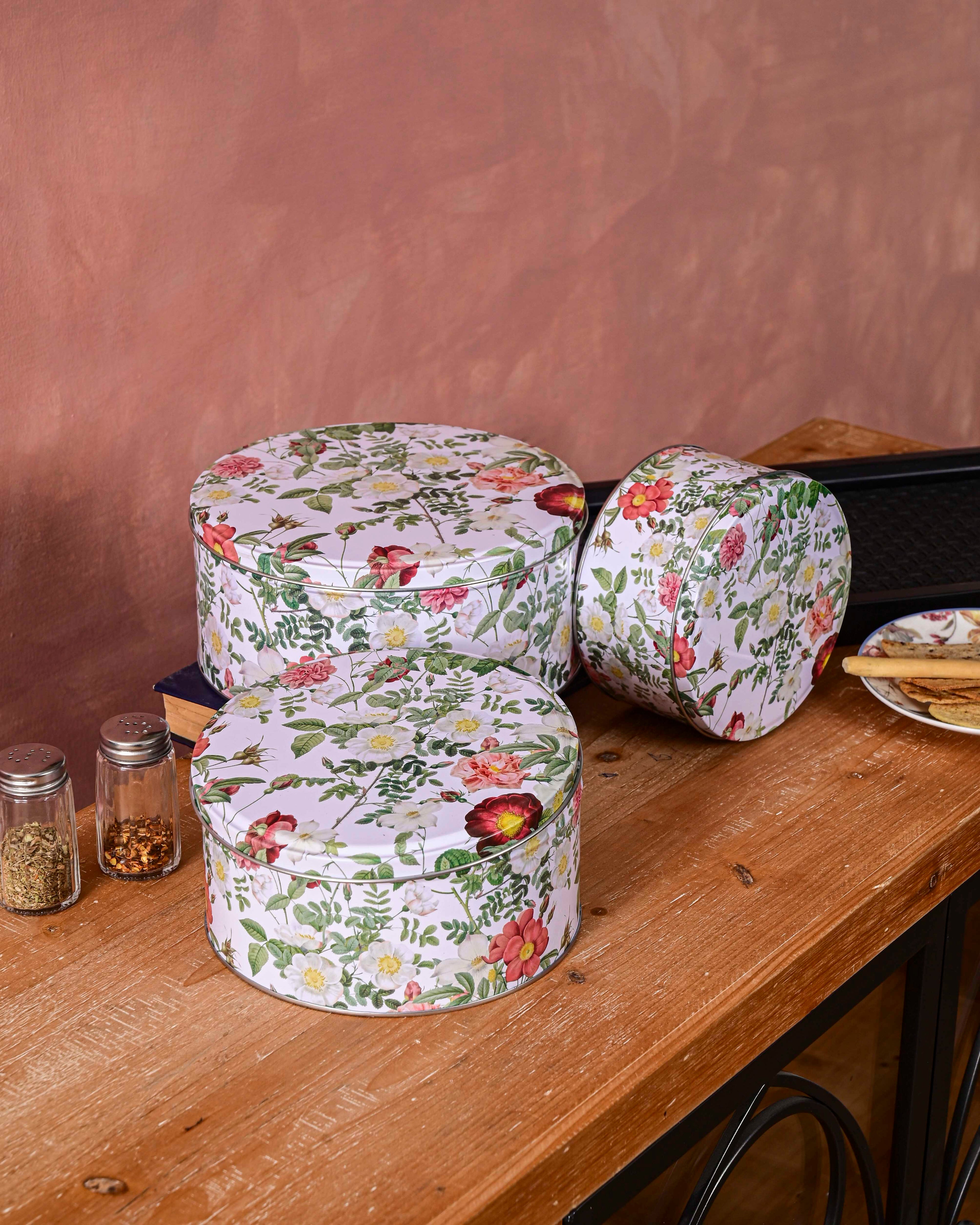 Botanical Bloom Round Storage Canister - Set Of 3