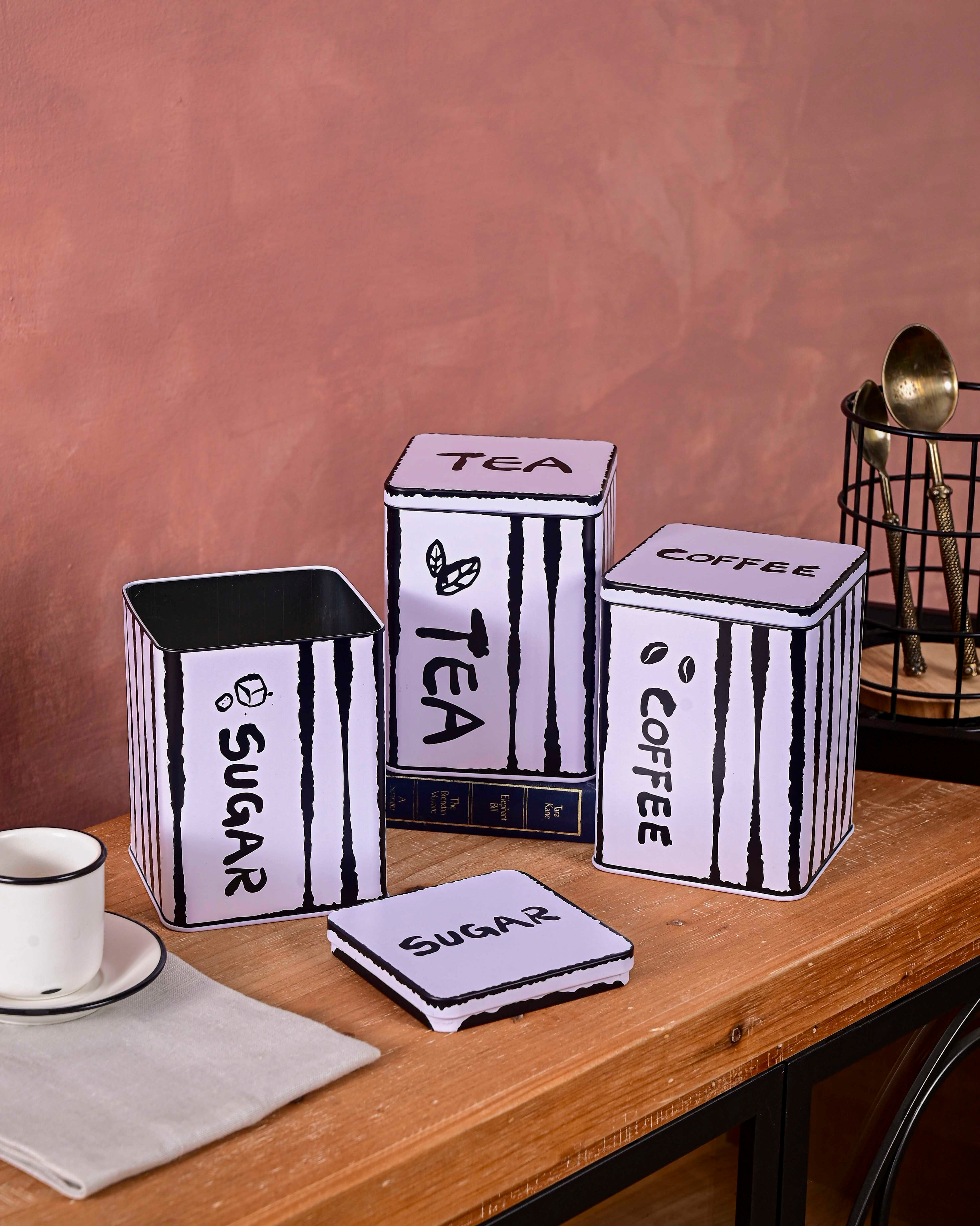 Striped Kitchen Storage Canisters - Set Of 3