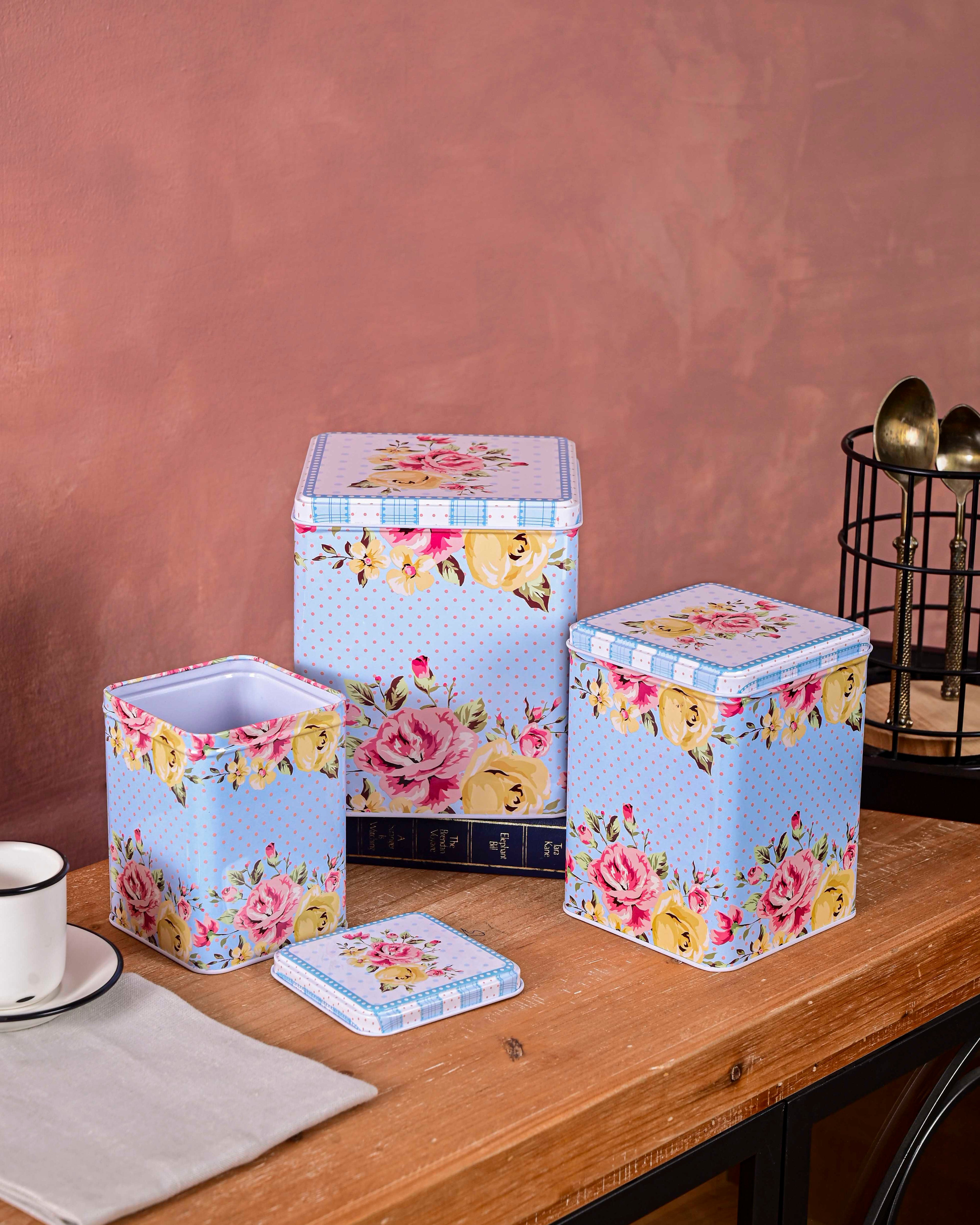 Vintage Rose Storage Canisters - Set Of 3