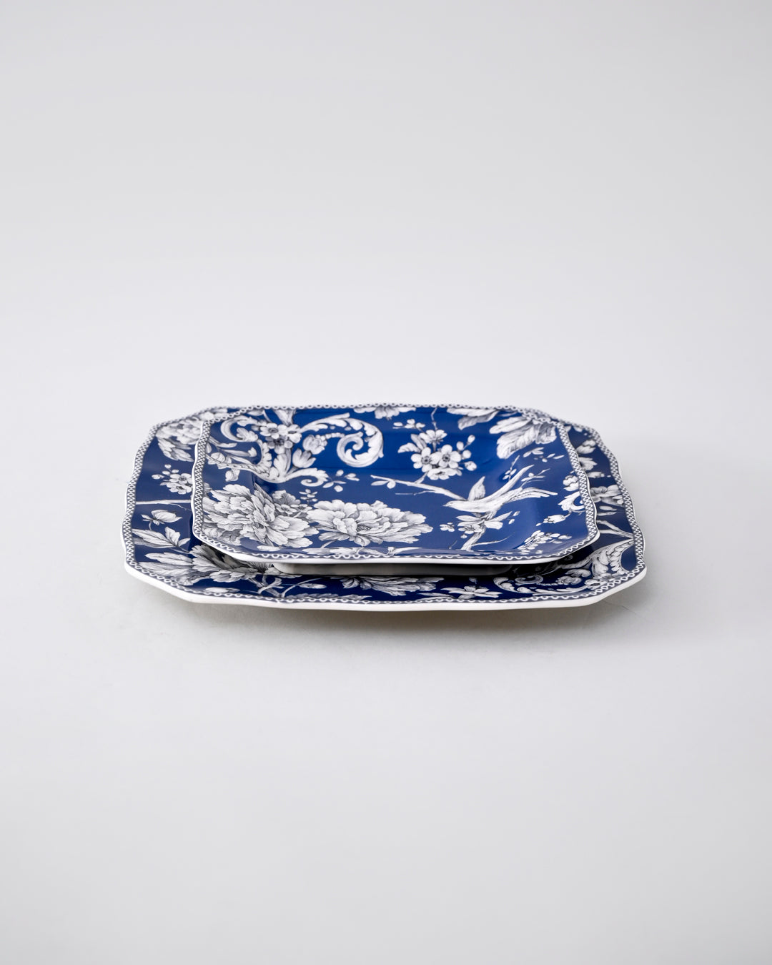 Royal Blue Floral Square Quater Plate - Set Of 6
