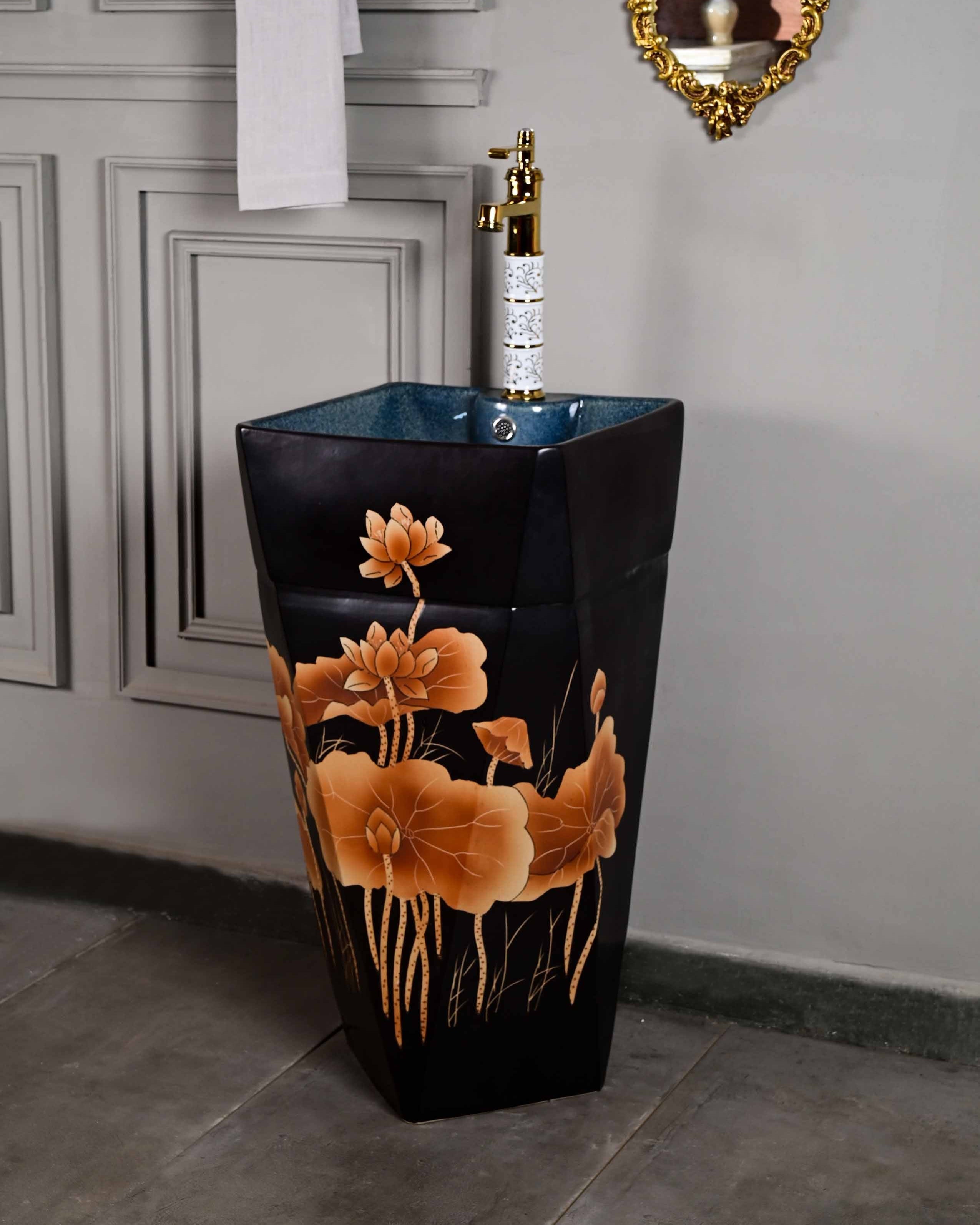Lotus Bloom Ceramic Pedestal Wash Basin