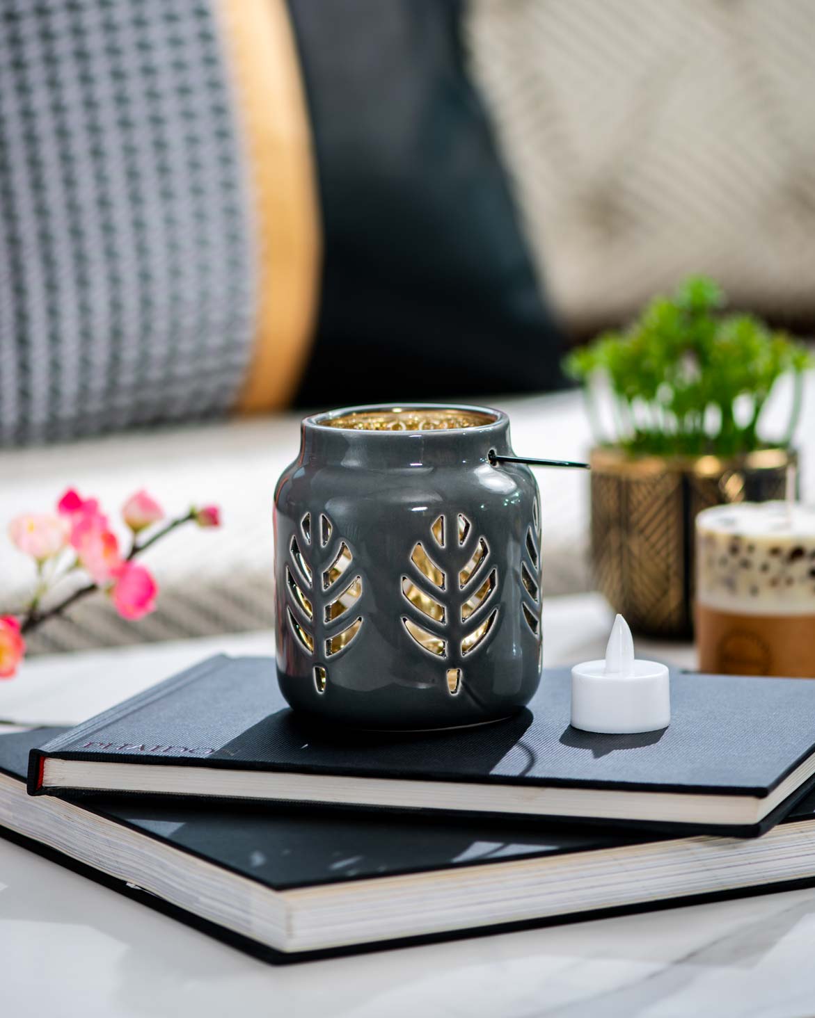 Lantern Tea-Light Holder - Grey