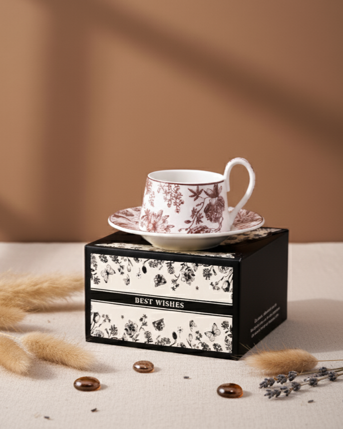 Crimson Flora Tea Cup With Saucer