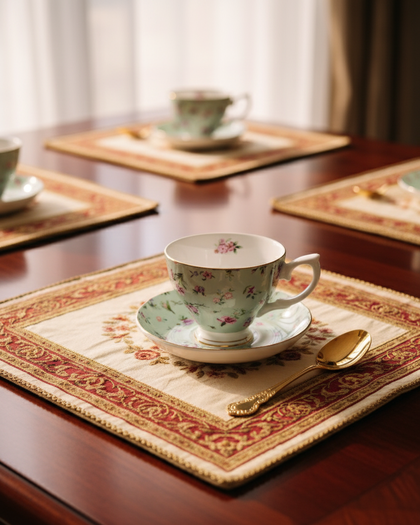 Blush Blossom Tea Cup & Saucer - Green