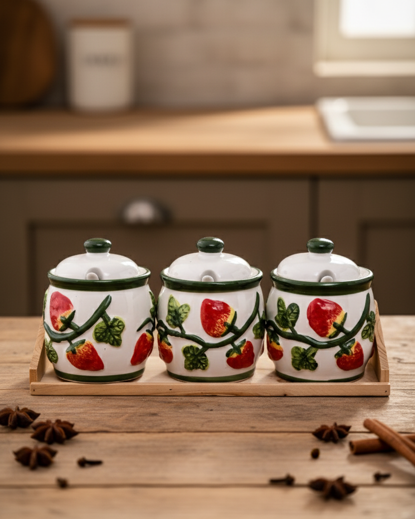 Sweet Strawberry Condiment Server - Set Of 3