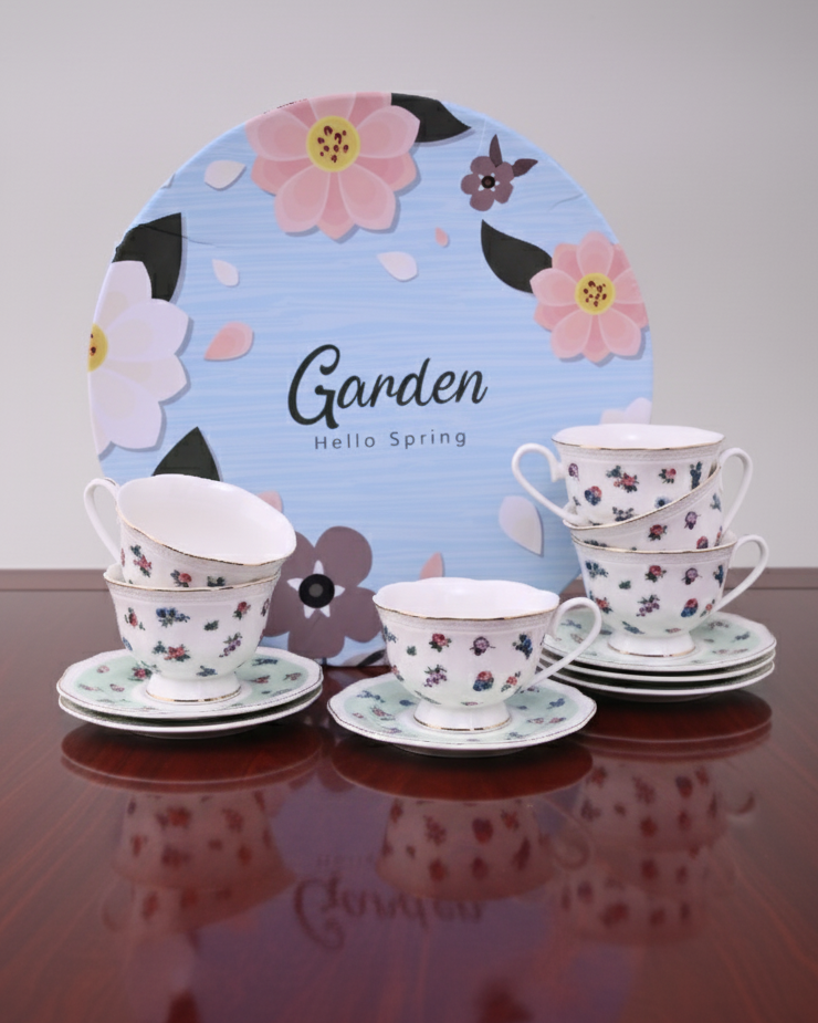 Vintage Rose Charm Tea Cup With Saucer - Set Of 6