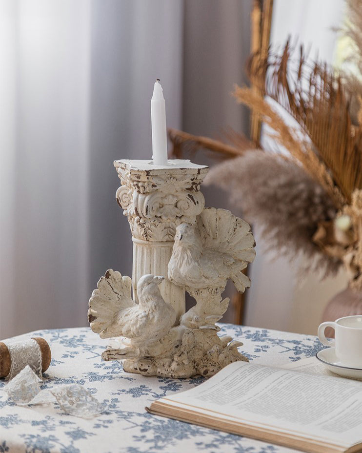 Distressed Finish Dove Candle Holder