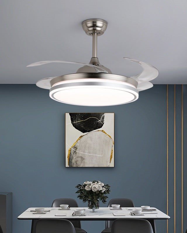 Brushed Silver Retractable Ceiling Fan + Chandelier Light (with Remote Control)