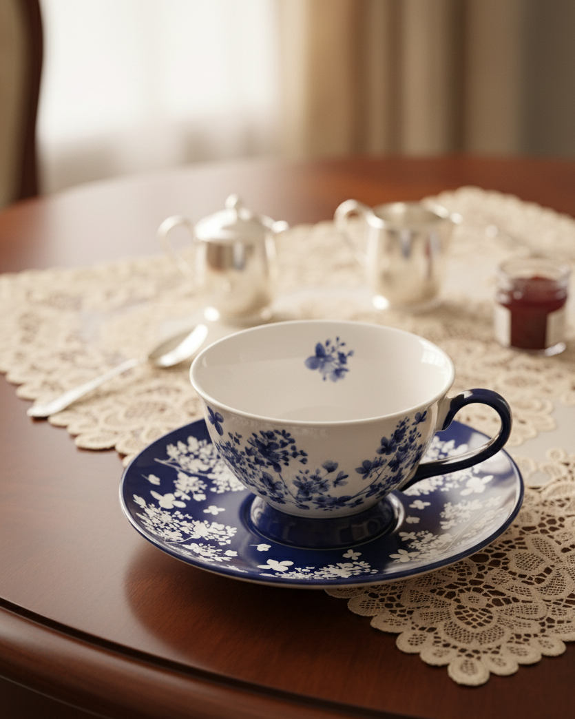 Blue Sakura Elegance Tea Cup With Saucer